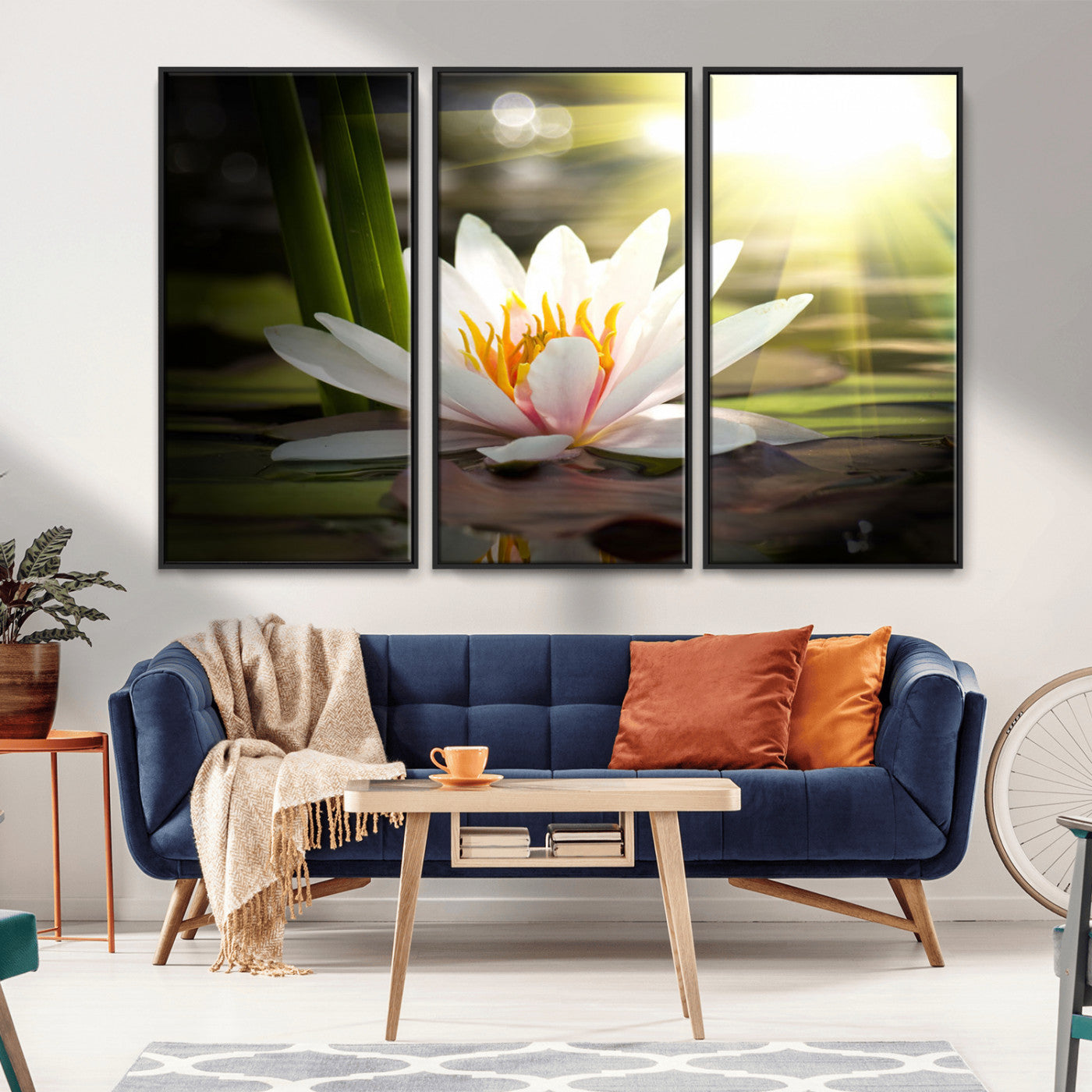 MGV-FC-48X32-3P - Lotus Flower Wall Art Canvas Print, Water Lily Large Wall Art Canvas Print