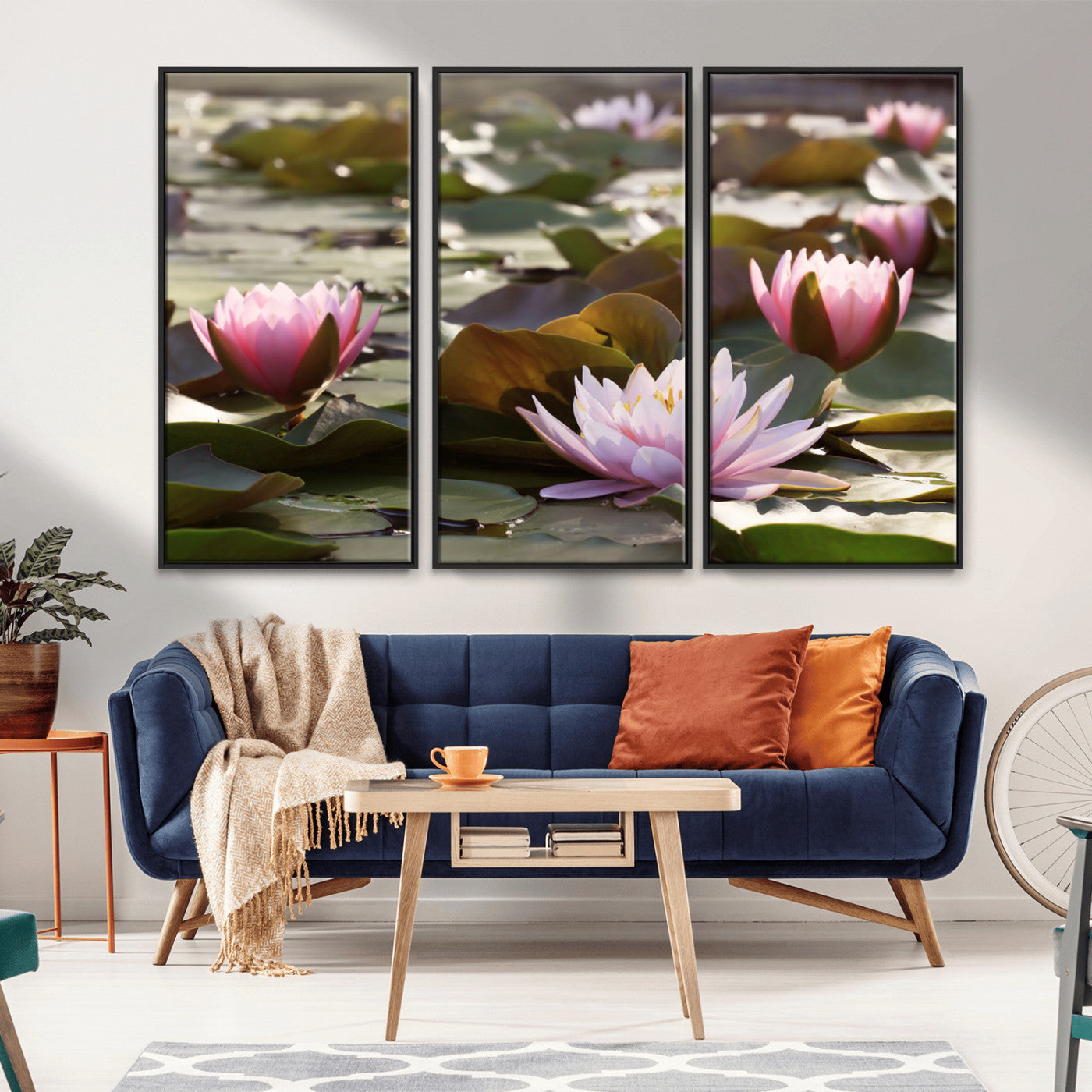 MGV-FC-48X32-3P - Lotus Flower Wall Art Canvas Print, Water Lily Large Wall Art Canvas Print for Yoga Room Decor,