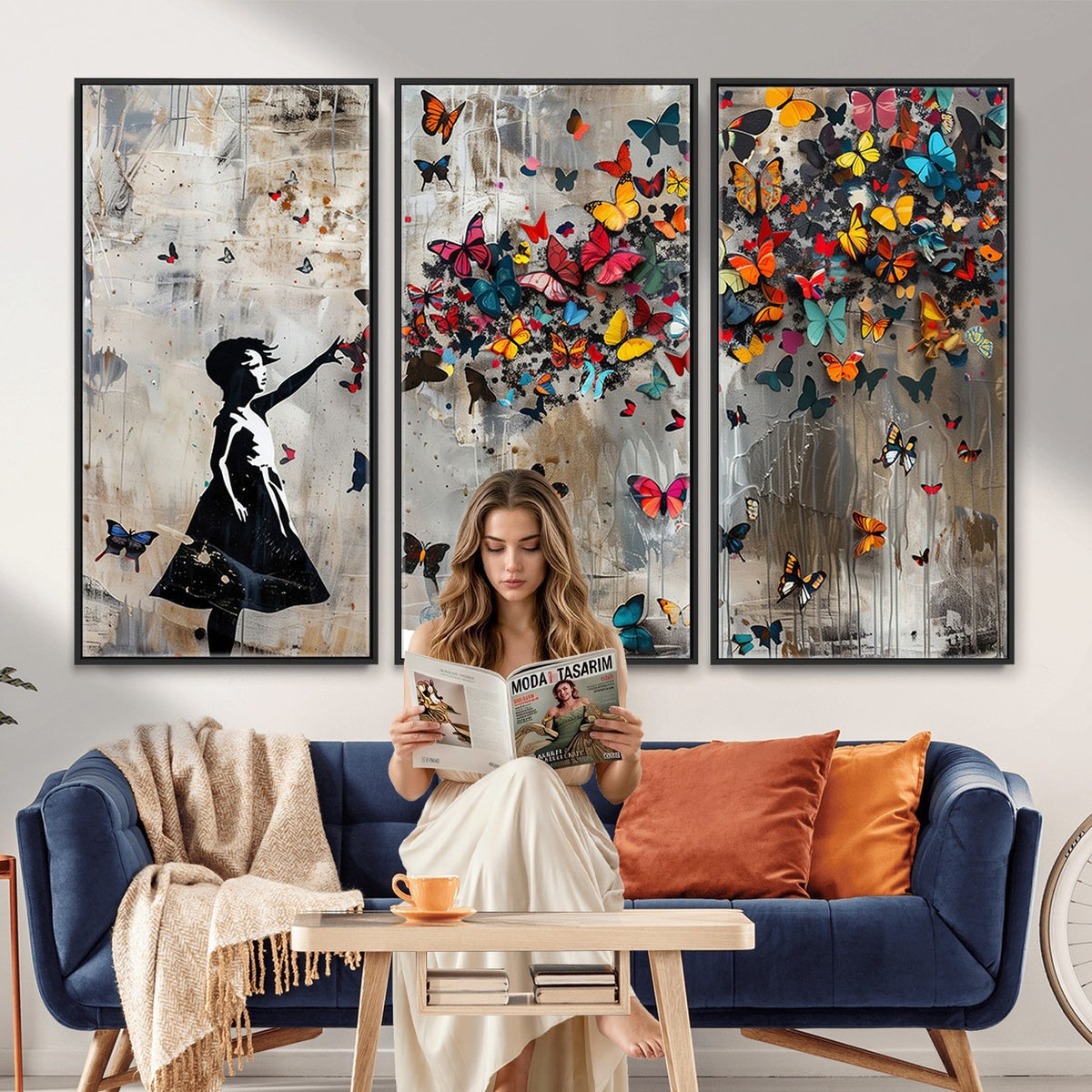 51446D-MGV-CV-24X16 - Banksy Butterfly Girl Wall Art | Modern Graffiti Canvas Print, Street Art Decor
