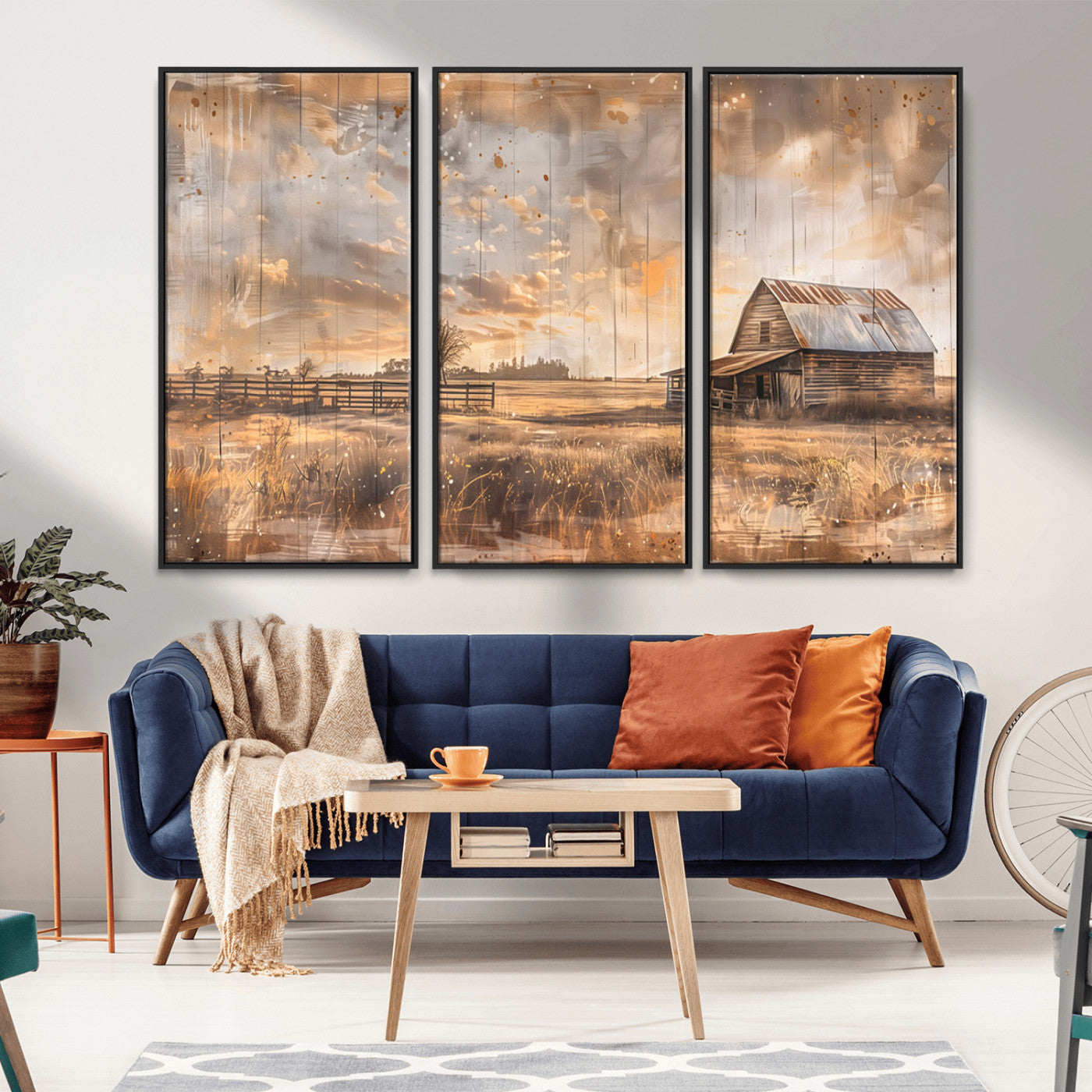 MGV-FC-48X32-3P - Rustic Farmhouse Wall Art Canvas Print | Barn and Field Canvas Print | Vintage Country Landscape