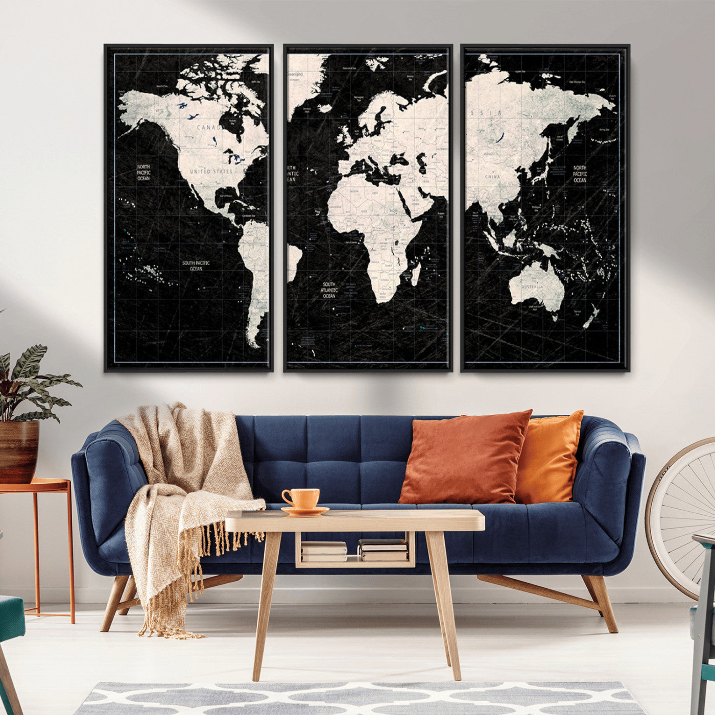 MGV-FC-48X32-3P - Push Pin World Map Canvas Print – Framed Wall Art for Couples to Track Their Travels – Anniversary