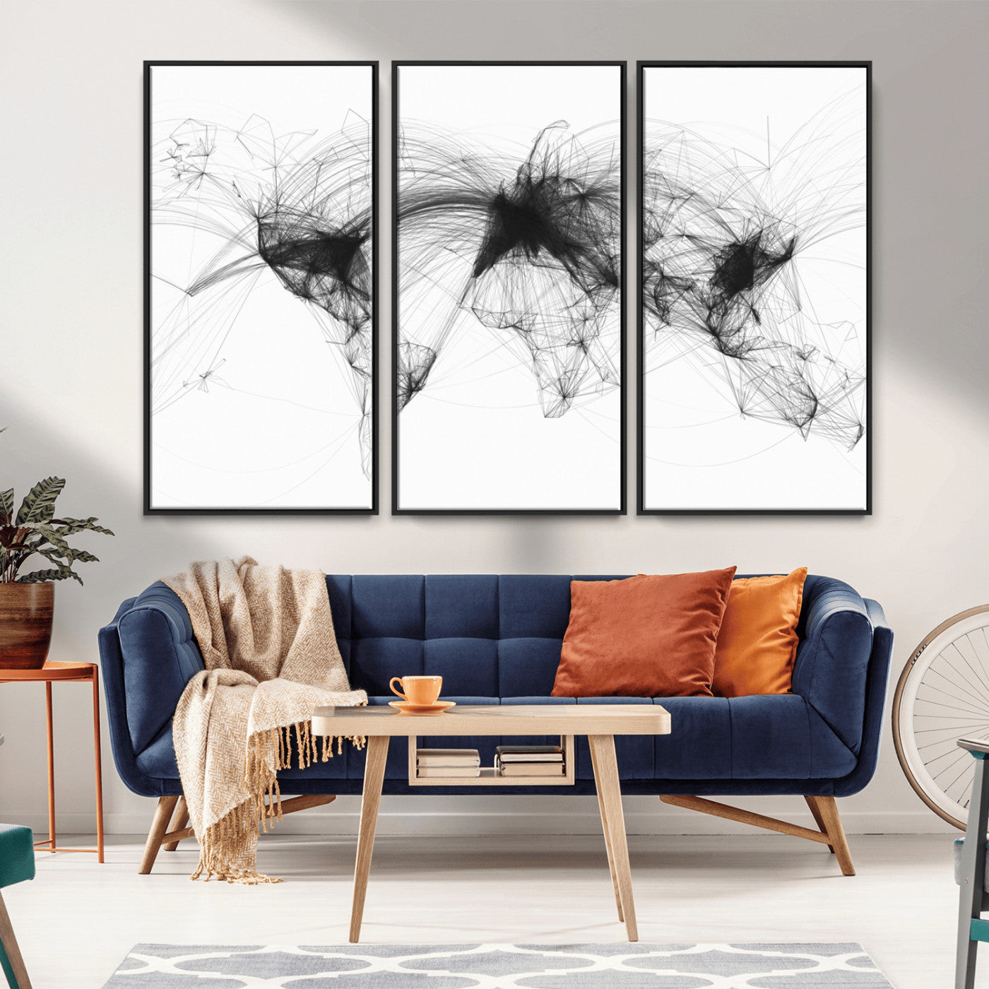 MGV-FC-48X32-3P - Flight Routes Air Traffic Map Canvas Wall Art - Framed - Ready to Hang