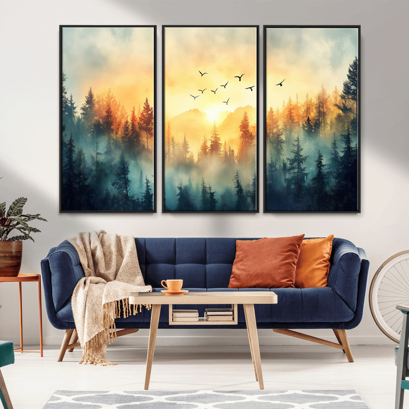 MGV-FC-48X32-3P - Abstract Forest Wall Art Print- Serene Nature Canvas Print with Misty Forest Design for Modern Home