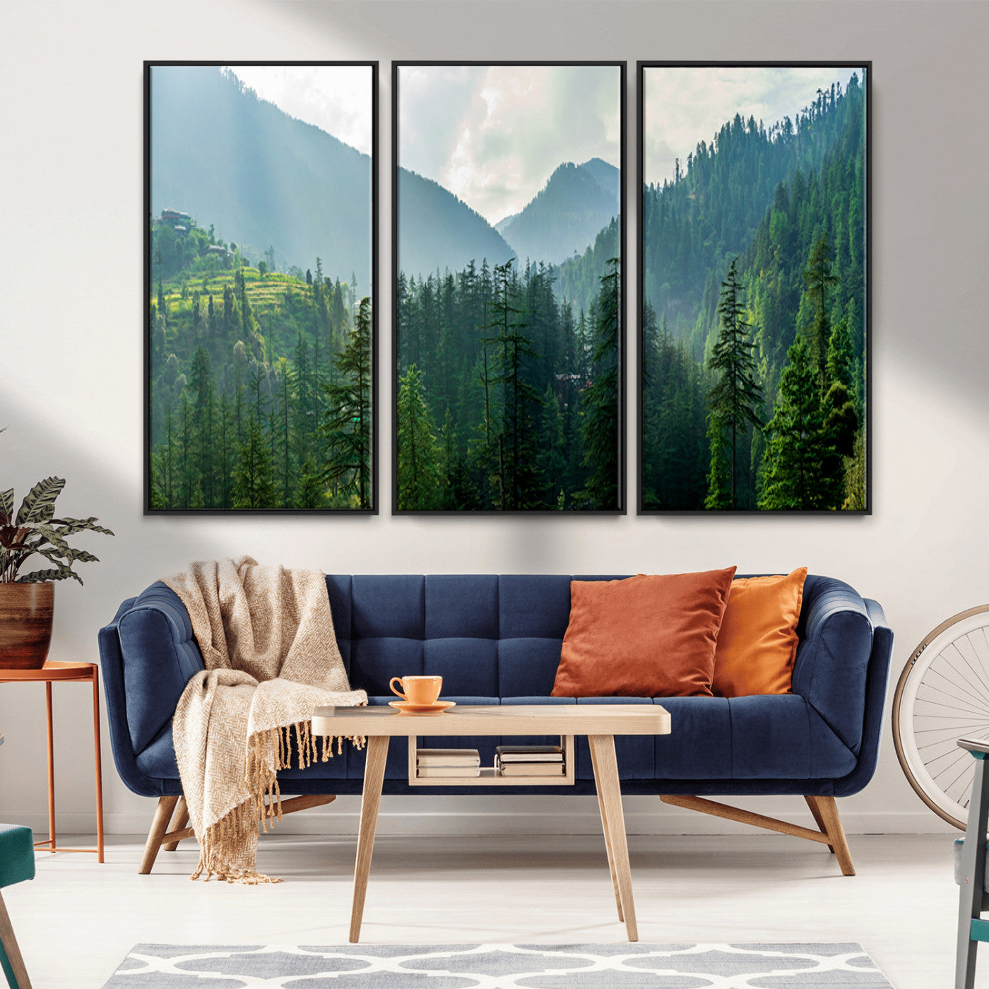 MGV-FC-48X32-3P - Misty Forest Mountain Canvas Print – Serene Nature Wall Art, Tranquil Valley