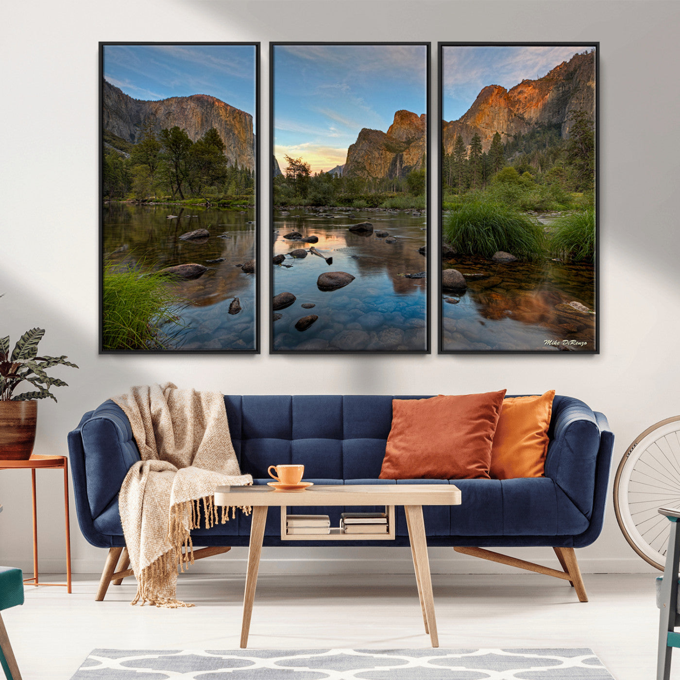Canvas of Yosemite Valley with El Capitan and sunset reflections in a calm river, perfect for rustic or nature-themed décor.