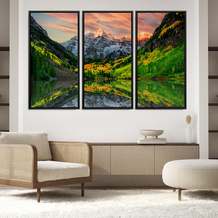 Maroon Bells Lake Wall Art Canvas Print – Majestic Colorado Mountain Landscape, Autumn Reflection, Multi-Panel Framed Artwork for Home, Office Decor