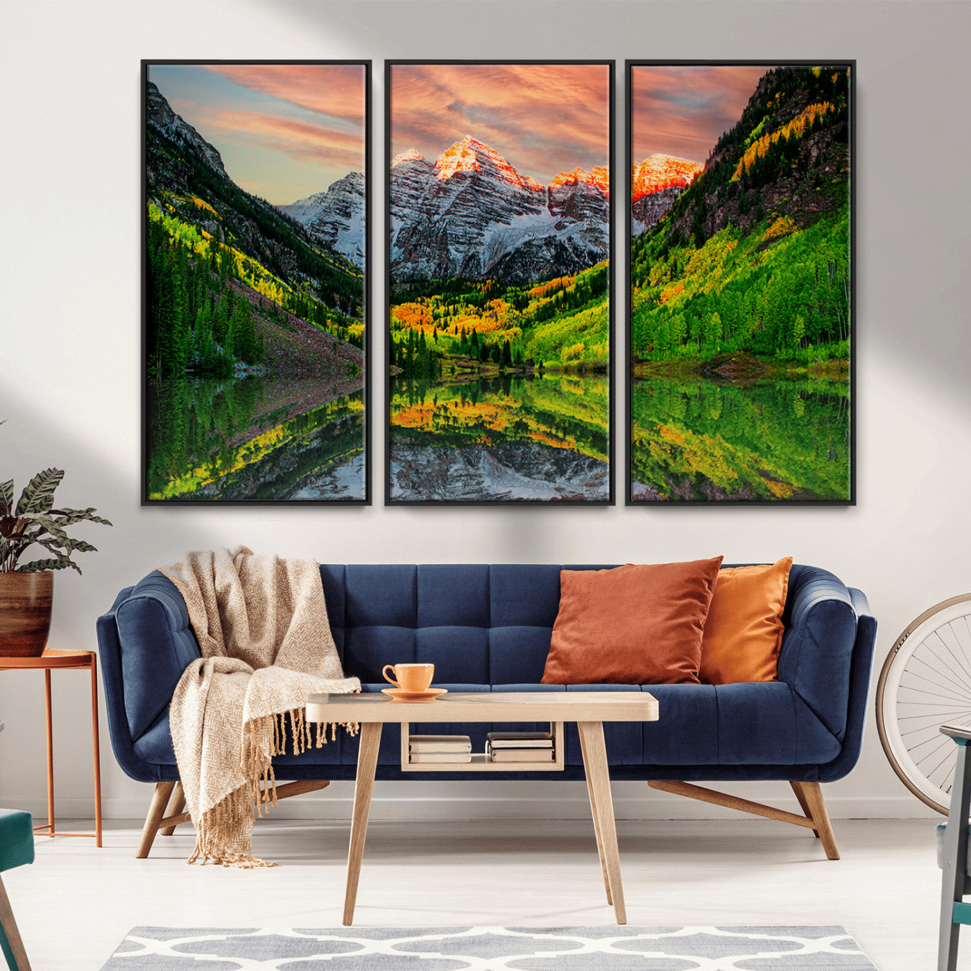 MGV-FC-48X32-3P - Maroon Bells Lake Wall Art Canvas Print – Majestic Colorado Mountain Landscape, Autumn Reflection,