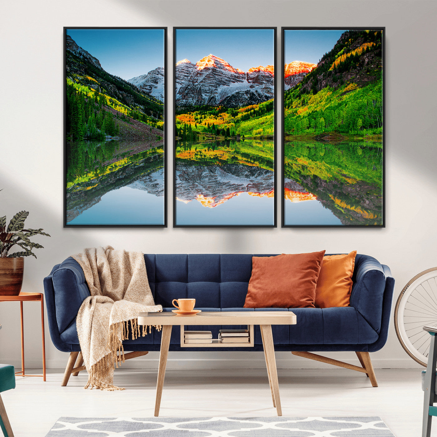 MGV-FC-48X32-3P - Maroon Bells Lake Print Wall Art – Majestic Colorado Mountain Landscape, Autumn Reflection,