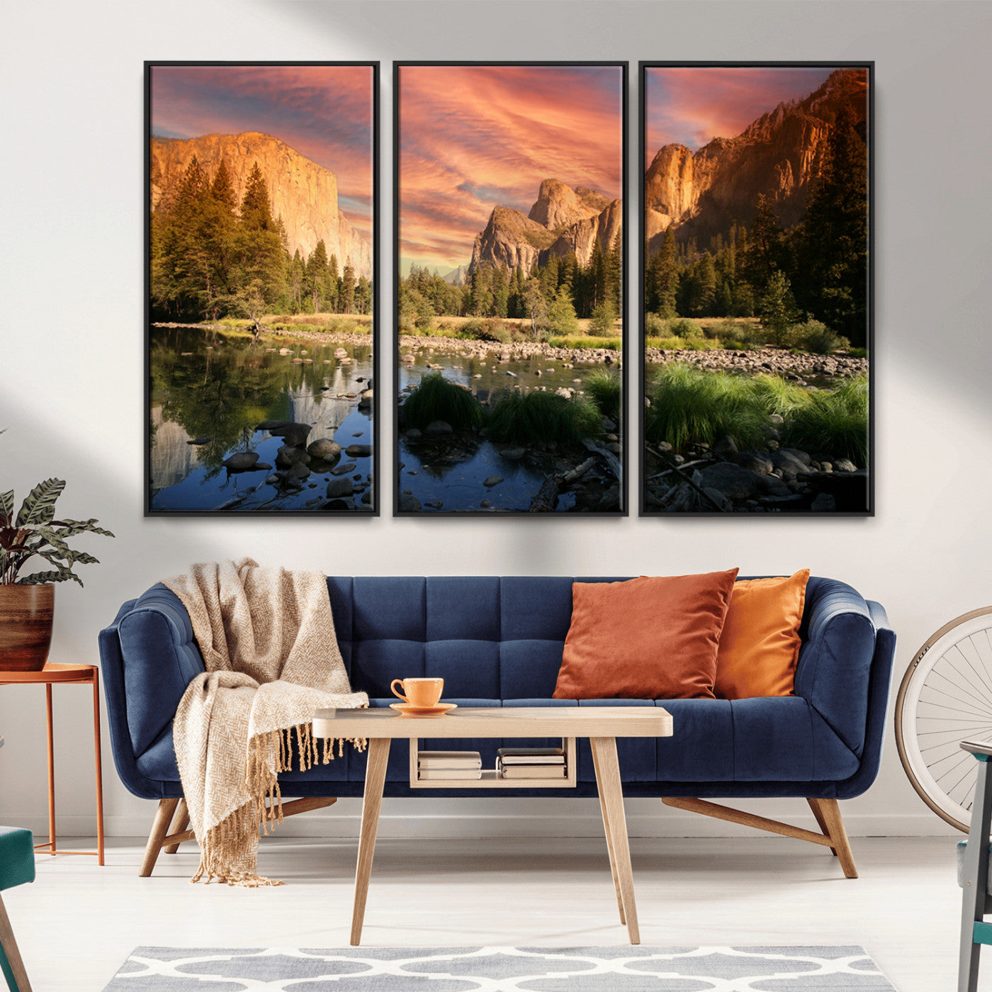 Canvas of Yosemite Valley with El Capitan and sunset sky, featuring vibrant tones ideal for rustic or nature-inspired home decor.