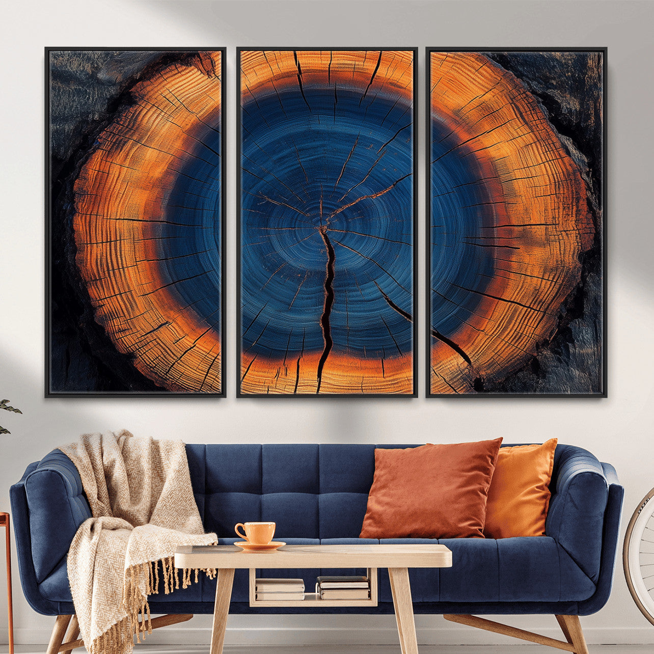 MGV-FC-48X32-3P - Abstract Tree Ring Wall Art Print, Natural Rustic Wood Texture Canvas Print, Framed Tree Ring Printing, Wood Tree Stump Artwork Canvas Print
