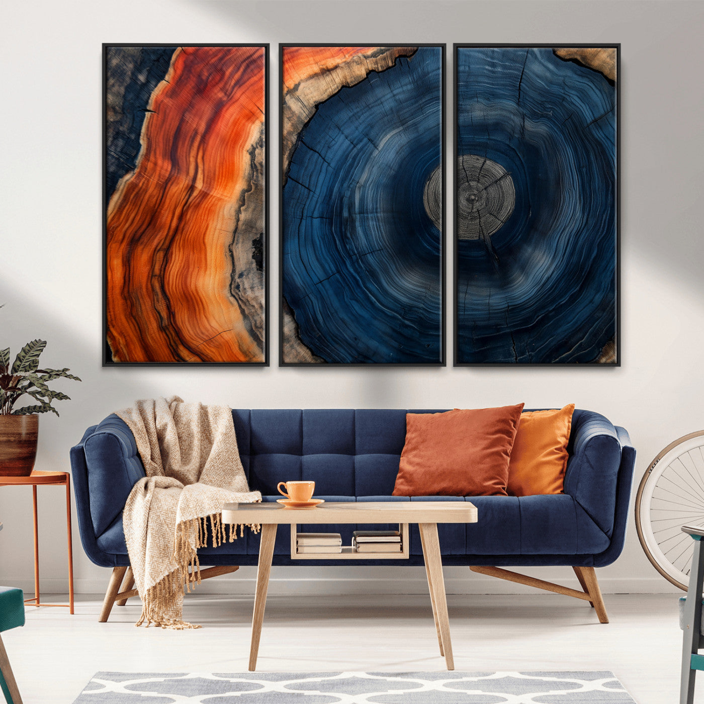MGV-FC-48X32-3P - Tree Rings Wall Art Canvas Print, Rustic Wood Print, Framed Natural Texture Art Print, Wood Grain