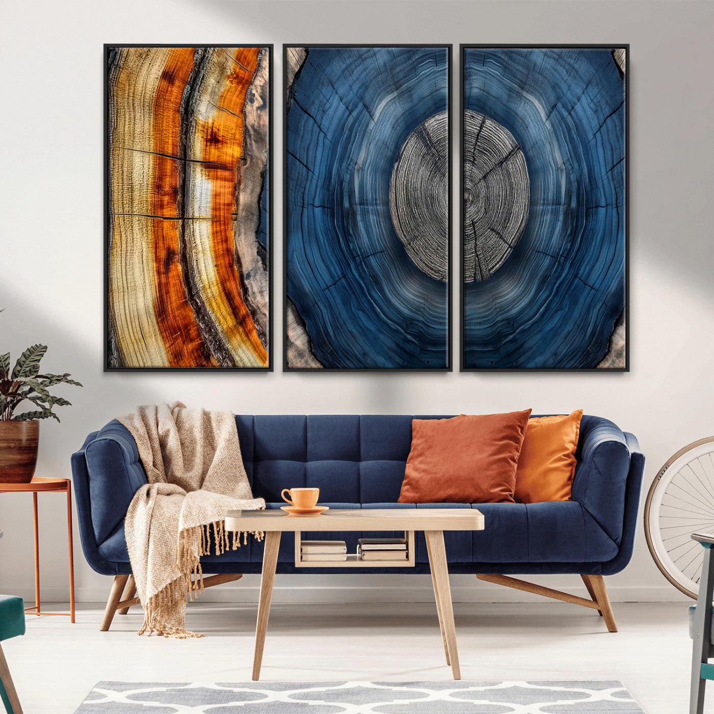 MGV-FC-48X32-3P - Abstract Tree Rings Wall Art Canvas Print - Wood Grain Rings Artwork Print - Nature Woodland Modern