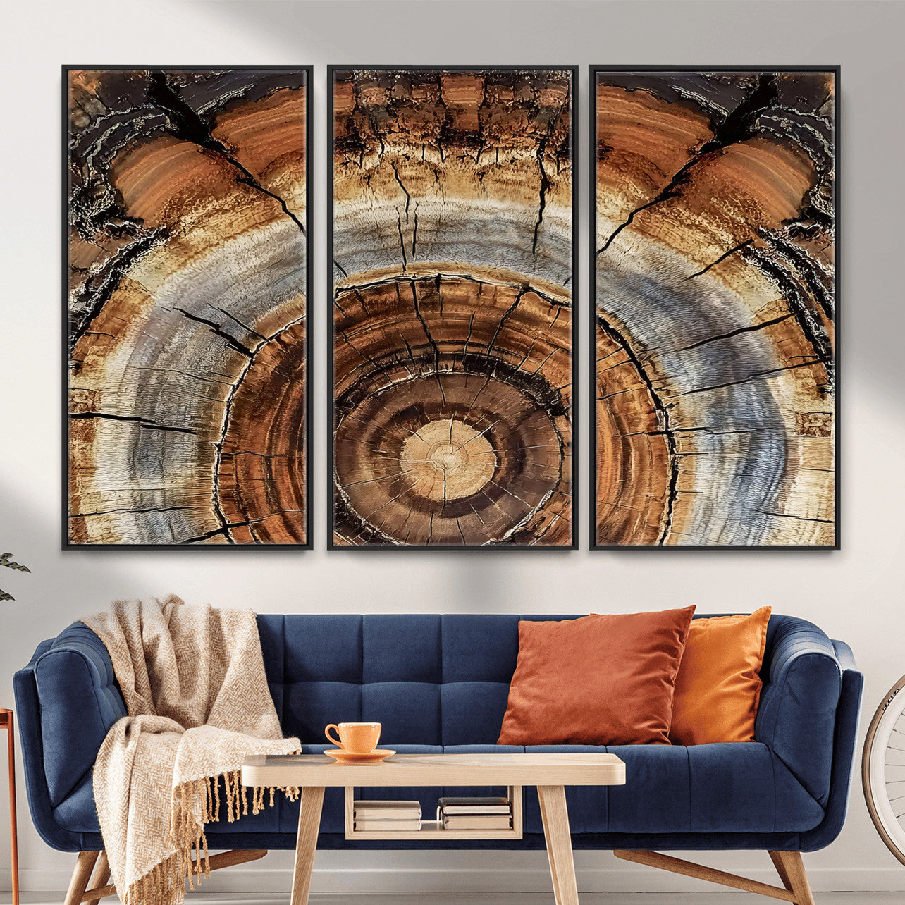 15184146-MGV-CV-36X24 - Tree Rings Wall Art Canvas Print, Framed Wood Texture Art Picture Print, Rustic Pattern Perfect Rustic Organic Decor Artwork