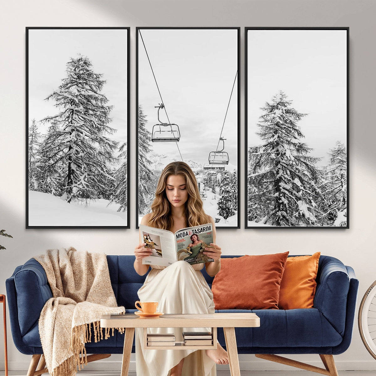 55003599D-MGV-CV-24X16 - Ski Lift Wall Art | Framed Snowy Mountain Canvas Artwork