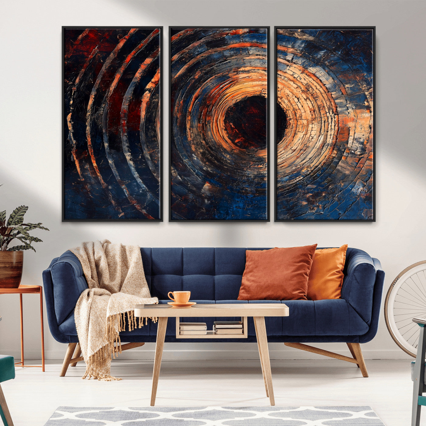 MGV-FC-48X32-3P - Wood Tree Ring Wall Art Canvas Print, Framed Natural Wood Art Picture Print, Rustic Tree Slice Perfect Rustic Decor Artwork