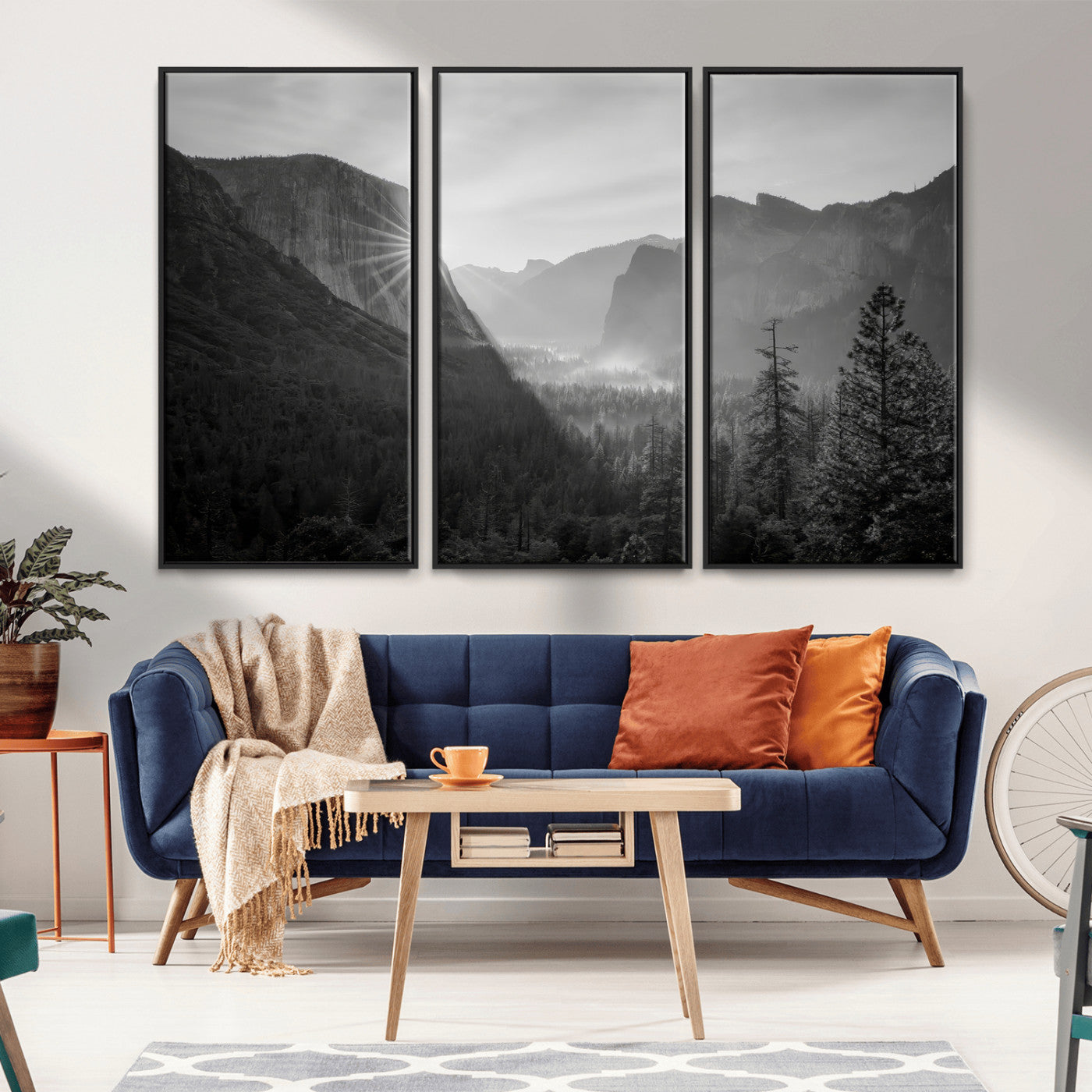 MGV-FC-48X32-3P - Yosemite Valley Wall Art Canvas Print, Framed El Capitan Sunrise Art Picture Print, Misty Mountain Perfect Modern Rustic Decor Artwork