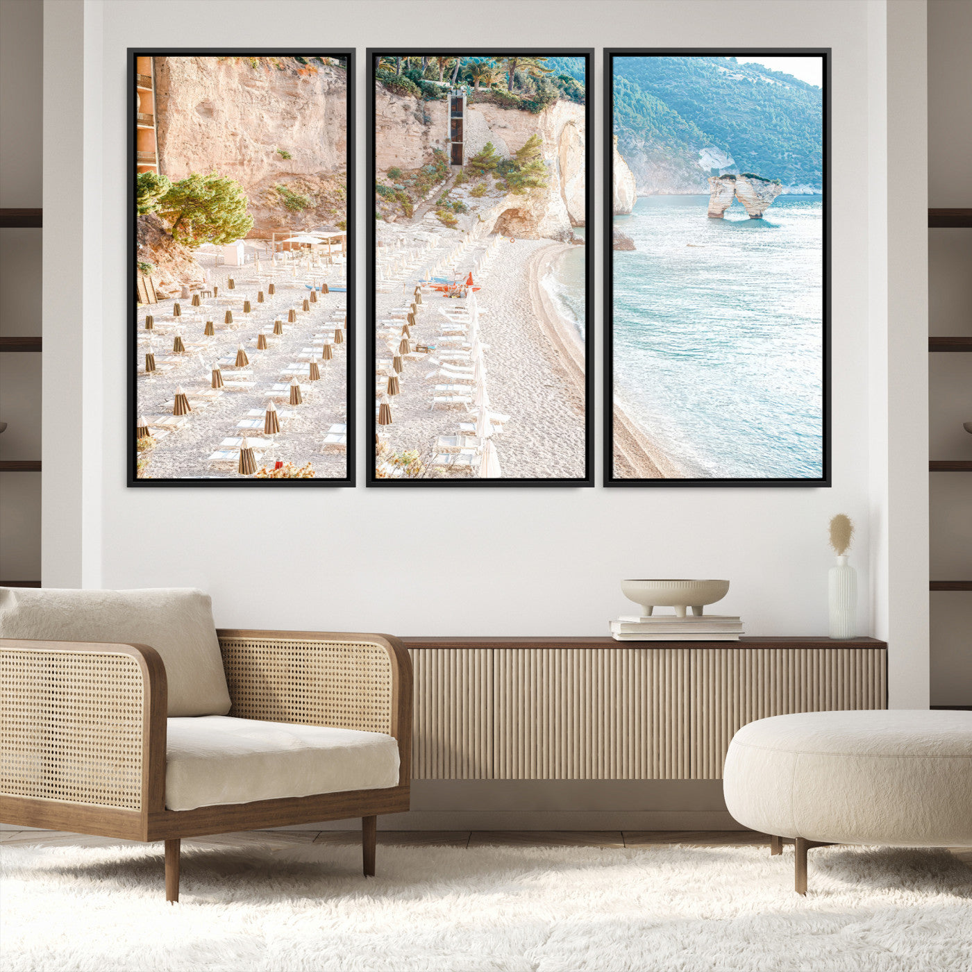 84816639-MGV-FC-48X32-3P-Beach Wall Art Canvas Print, Framed Coastal Art Picture Print, Summer Shore Perfect Coastal Decor