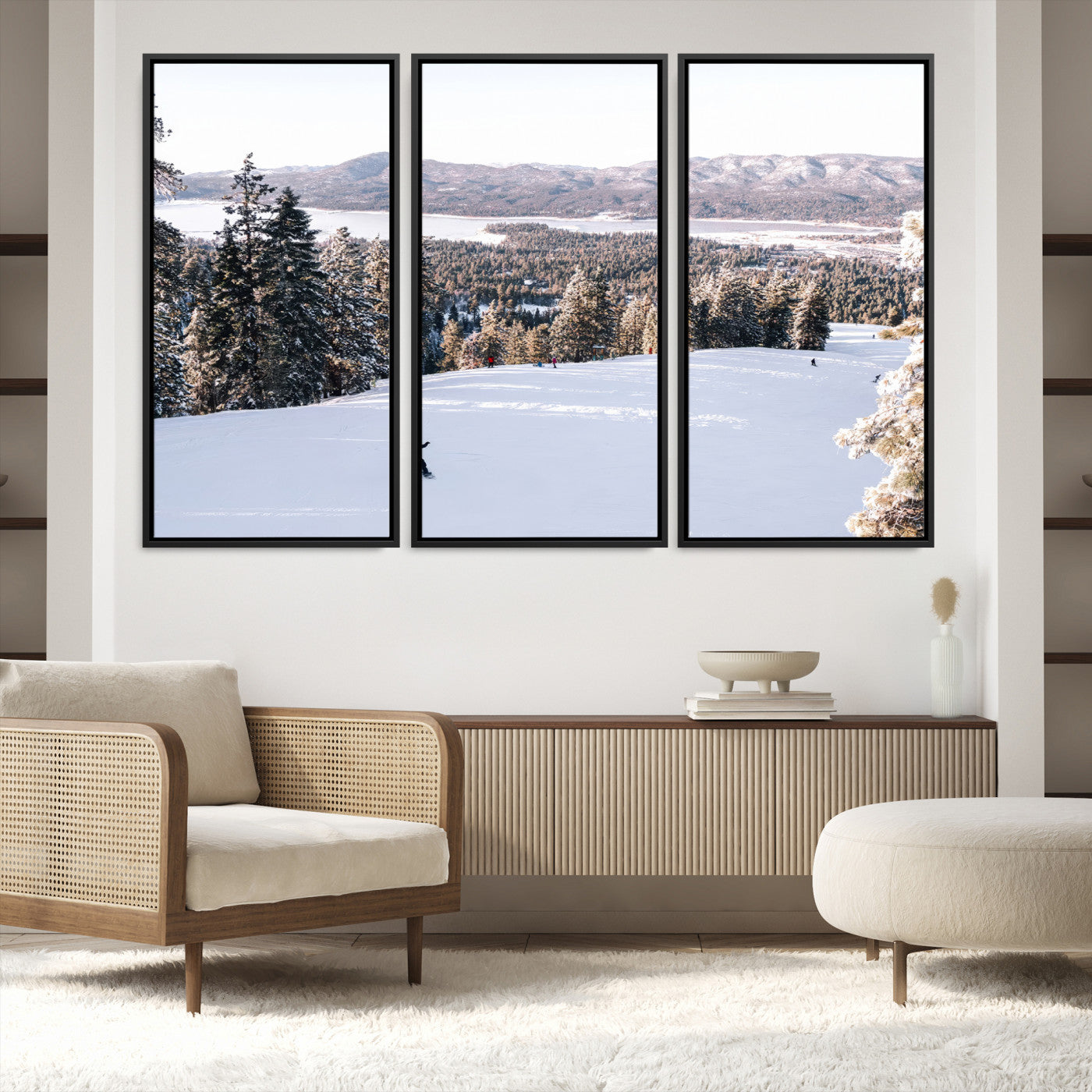 79857868-MGV-FC-48X32-3P-Snowy Mountain Wall Art Canvas Print, Framed Ski Slope Art Picture Print, Winter Forest Perfect Rustic Decor, Framed Ski Slope Canvas