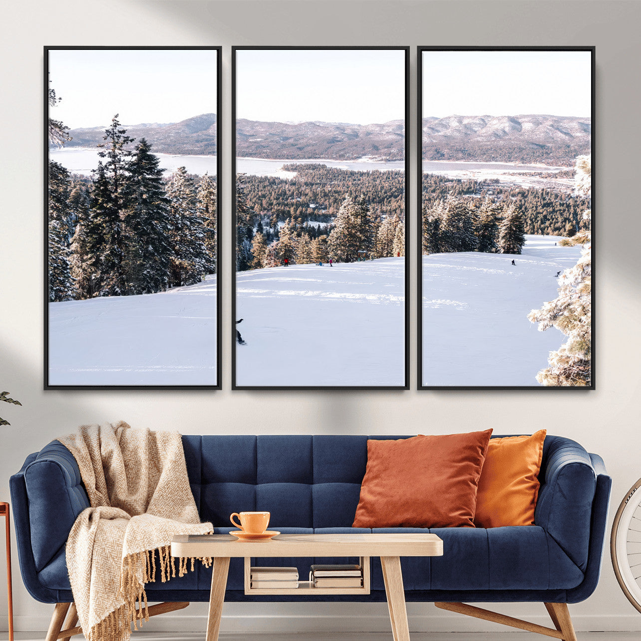 79857868-MGV-CV-36X24 - Snowboarder Wall Art – Winter Slope Canvas Print, Pine Forest, Snow-Covered Mountains, Outdoor Adventure for Living Room or Cabin Decor