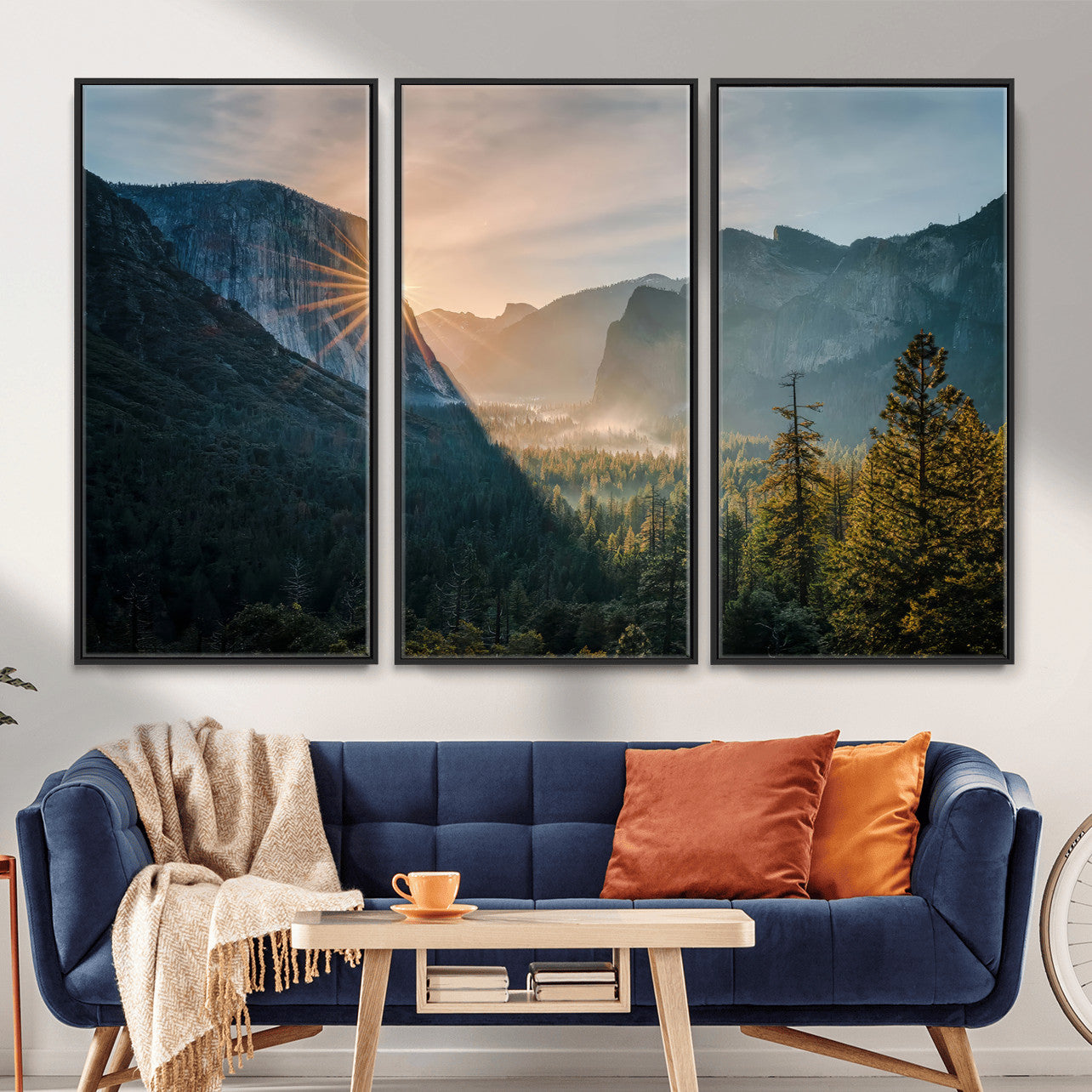 51605481-MGV-CV-36X24 - Yosemite Valley Wall Art – Misty Forest Peaks Canvas Print, Radiant Light, Tranquil Nature Landscape for Living Room or Cabin Decor