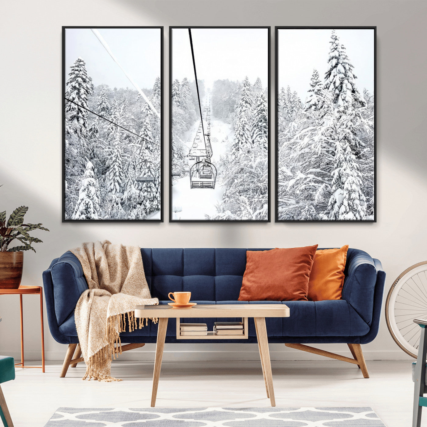 MGV-FC-48X32-3P - Winter Snow Ski Lift Wall Art Canvas Print Winter Trees Print