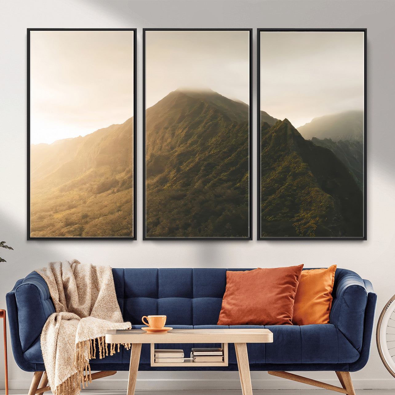 42338636-MGV-CV-36X24-Mountain Wall Art – Framed Sunset Landscape Canvas Artwork, Serene Nature Design, Rustic Decor for Home, Office