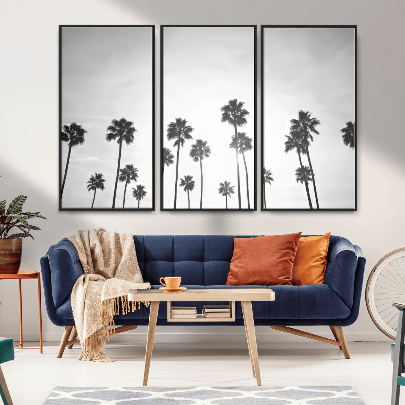 62298277-MGV-CV-36X24-Monochrome Palms Wall Art Canvas Print – Framed Minimalist Silhouetted Trees Artwork for Home, Office, Living Room