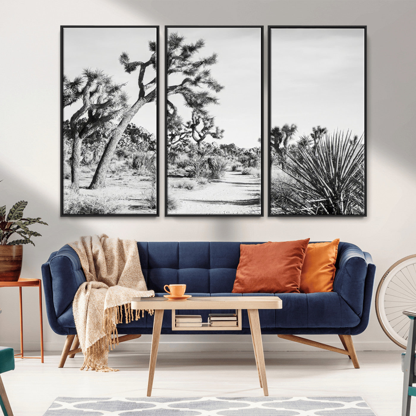 MGV-FC-48X32-3P - Joshua Tree Wall Art Canvas Print, Framed Desert Path Art Picture Print, Monochrome Desert Perfect Minimalist Desert Decor Artwork