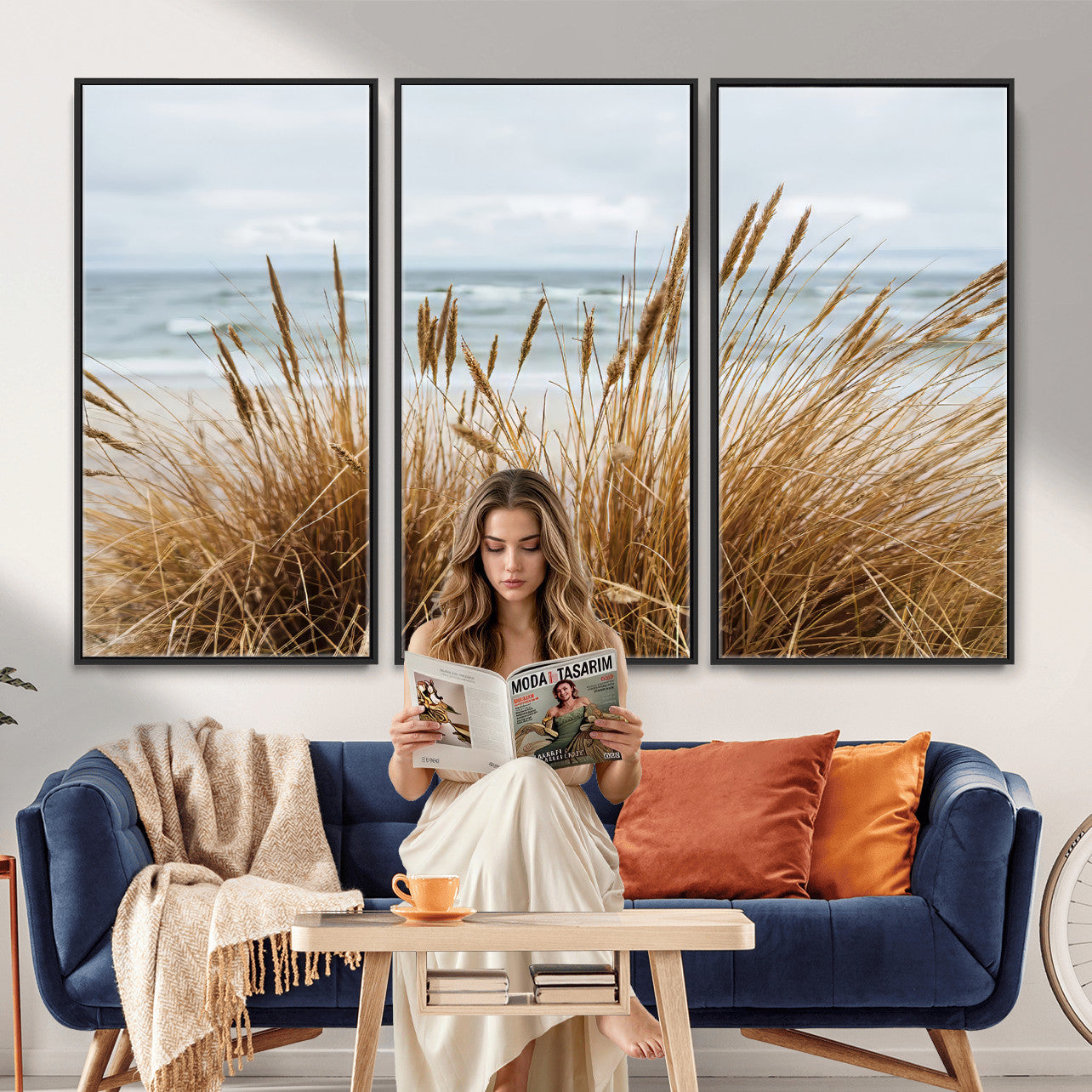 14270839-MGV-CV-36X24 - Beach Grass Wall Art – Canvas Print of Serene Coastal Shore, Peaceful Ocean Vibes, Nature Decor for Guest Room, Office or Living Room