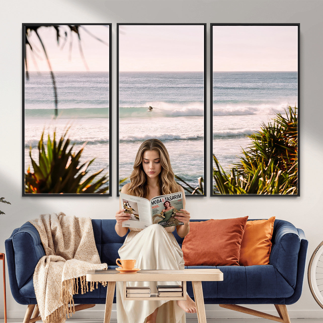 23287092-MGV-CV-36X24 - Ocean Surfer Wall Art Canvas Print | Framed Coastal Surf Art Picture Tropical Beach Artwork for Home Office