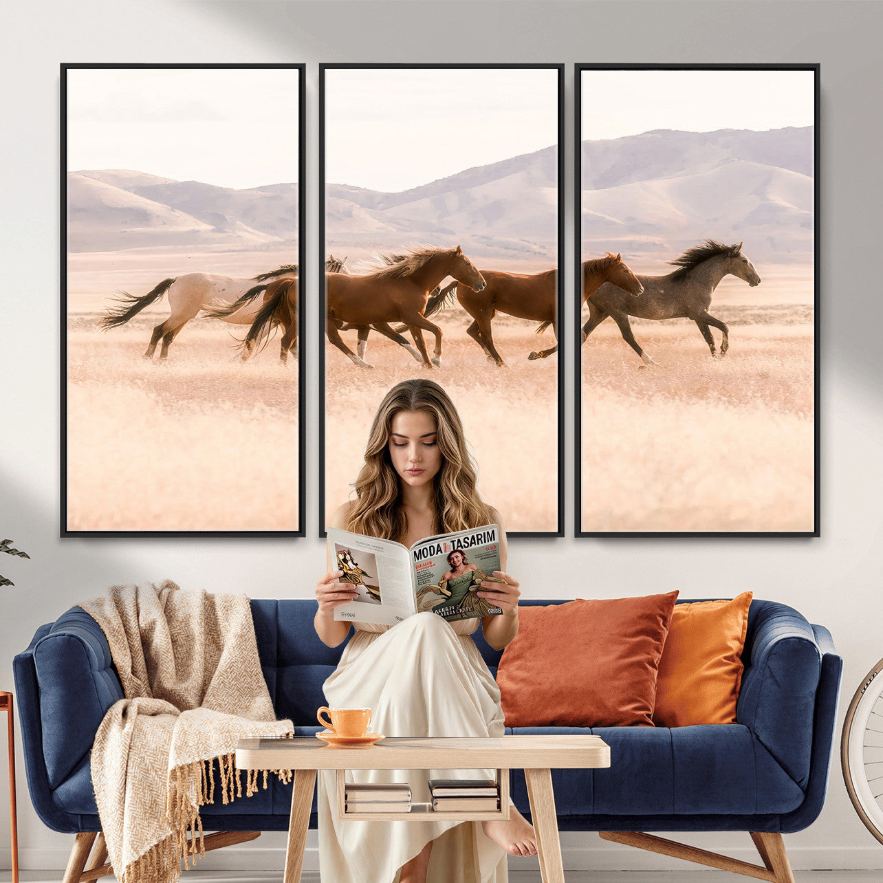 HORSESH-MGV-CV-36X24 - Wild Horses Wall Art – Running Freedom Canvas Print, Graceful Movement, Outdoor Landscape, Nature’s Power and Spirit, Home or Office Decor