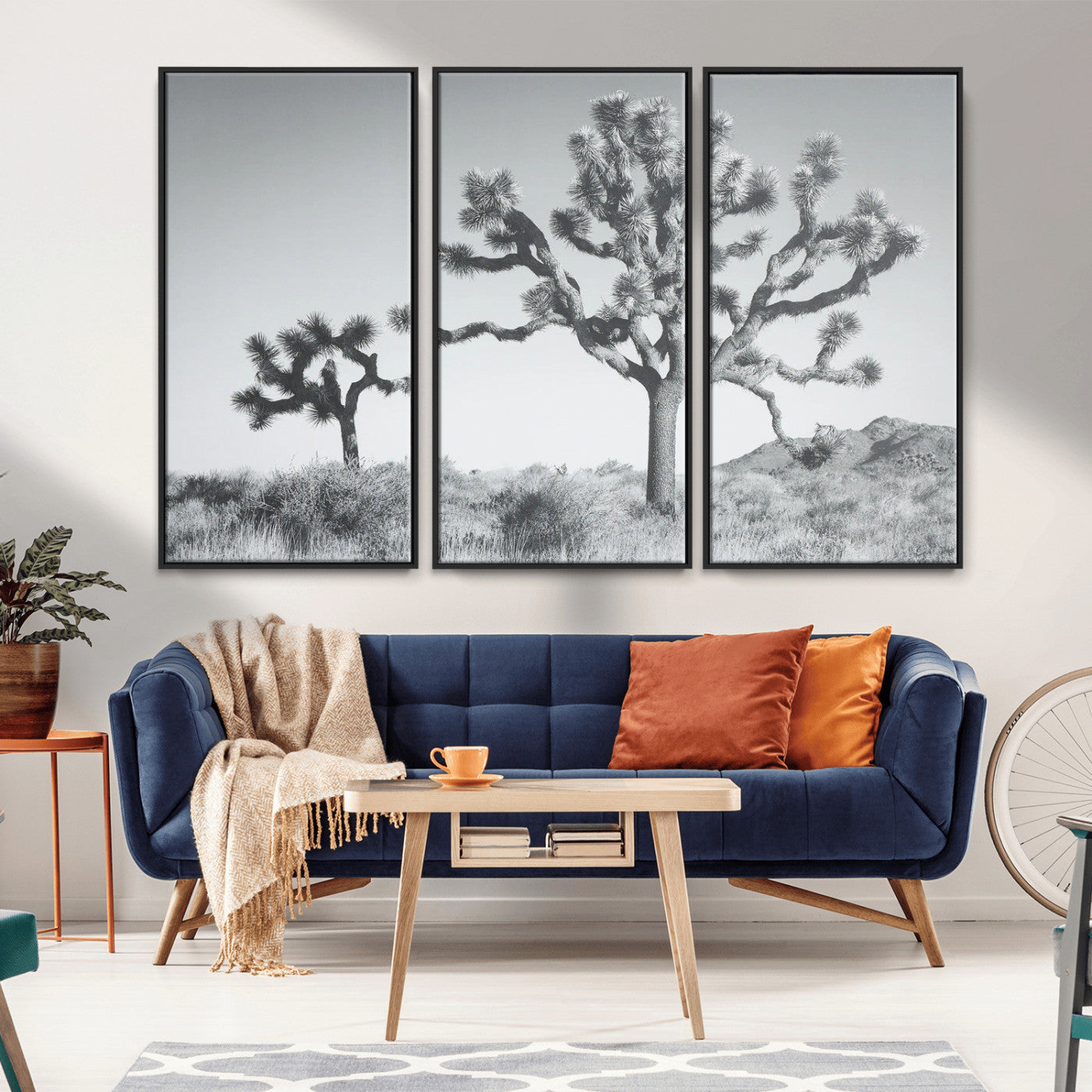 MGV-FC-48X32-3P - Joshua Tree Wall Art Canvas Print, Framed Black White Landscape Art Picture Print, Desert Tree Decor Perfect Southwestern Decor Artwork