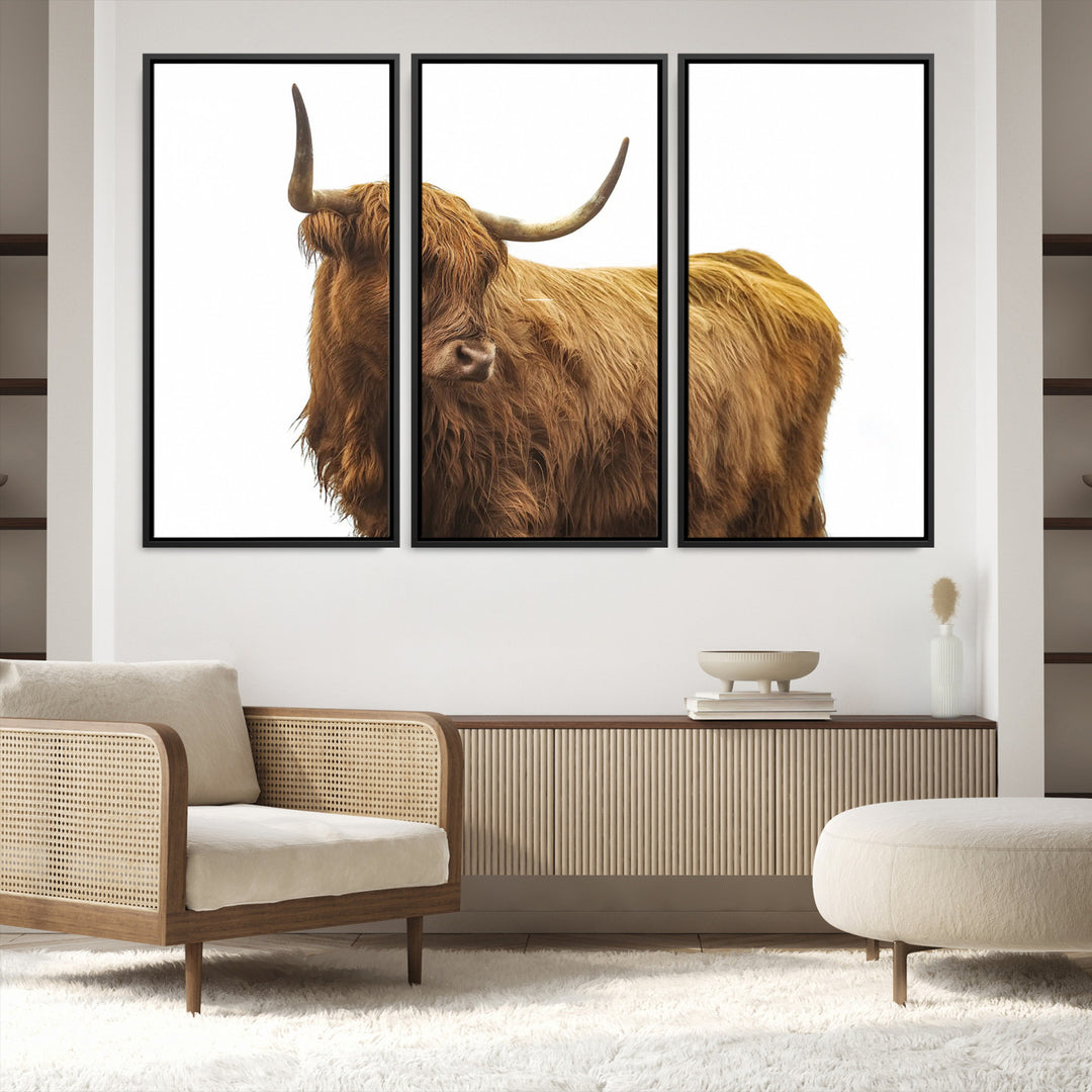 Highland Cow Wall Art Canvas Print, Scottish Bull Print, Framed Rustic Farmhouse Art Print, Large Country Animal Printing Perfect for Farmhouse Decor