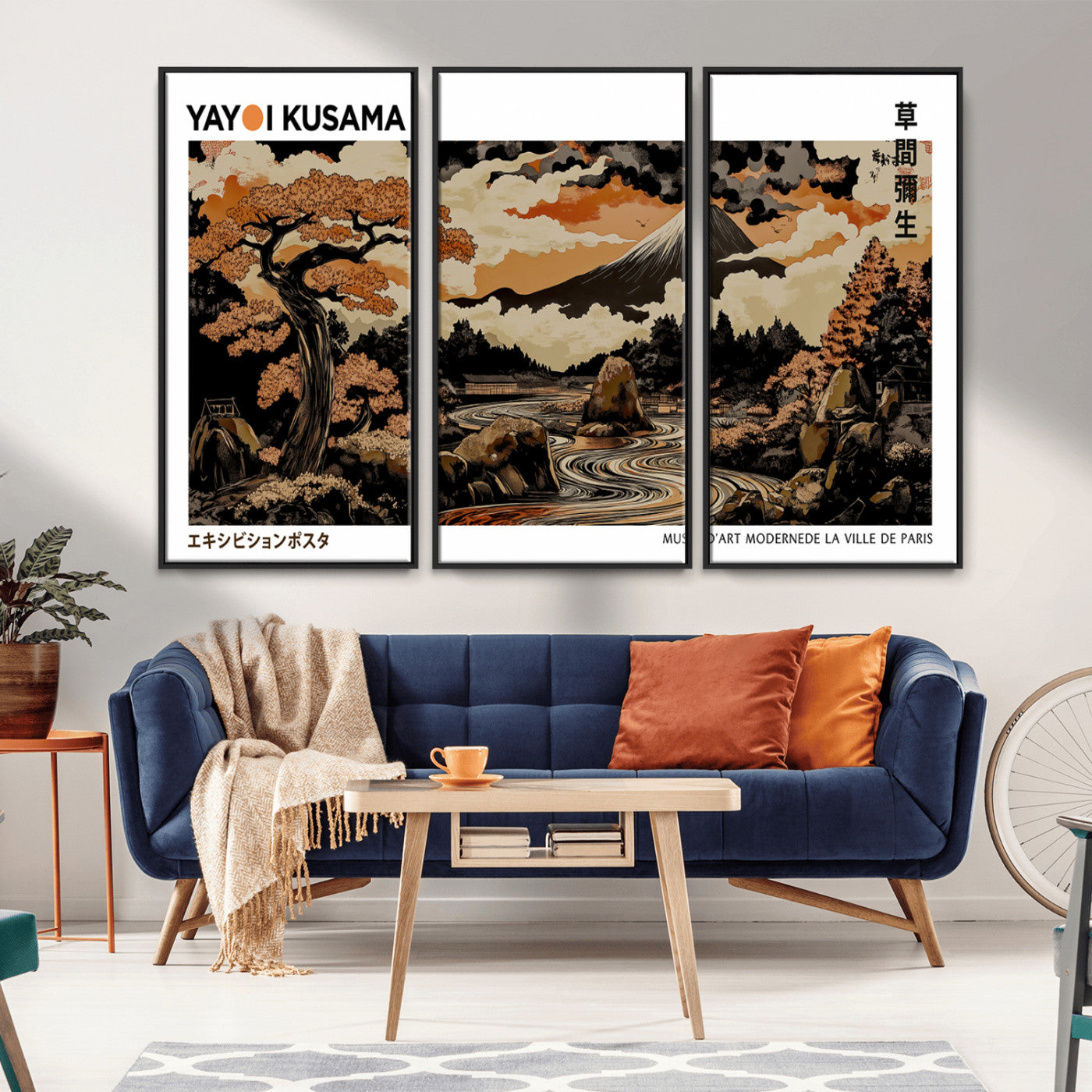 MGV-FC-48X32-3P - Modern Japanese Wall Art Print Yayoi Kusama Canvas Wall Art Abstract Mount Fuji Canvas Print