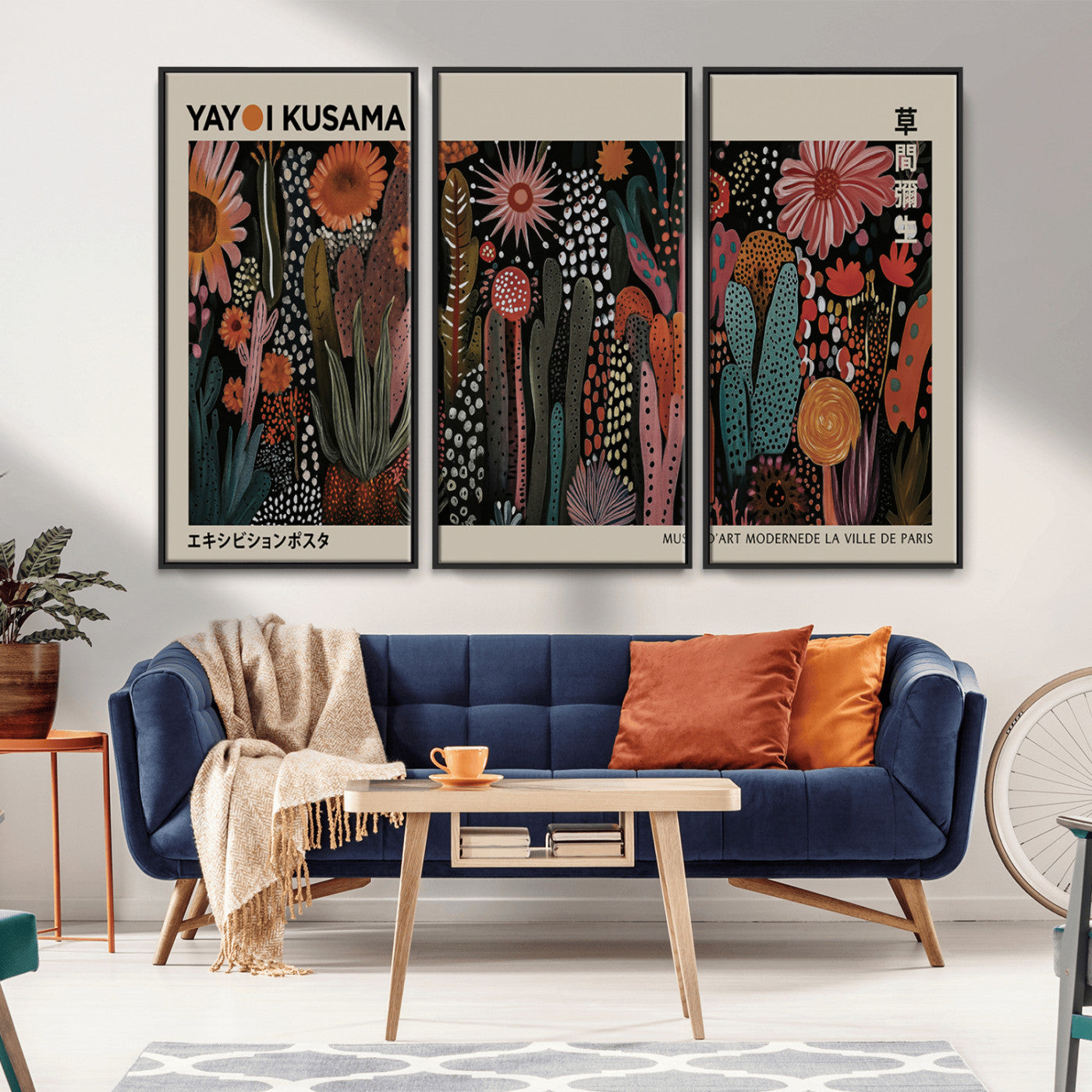 MGV-FC-48X32-3P - Modern Japanese Wall Art Print Yayoi Kusama Canvas Wall Art Abstract Mount Fuji Canvas Print