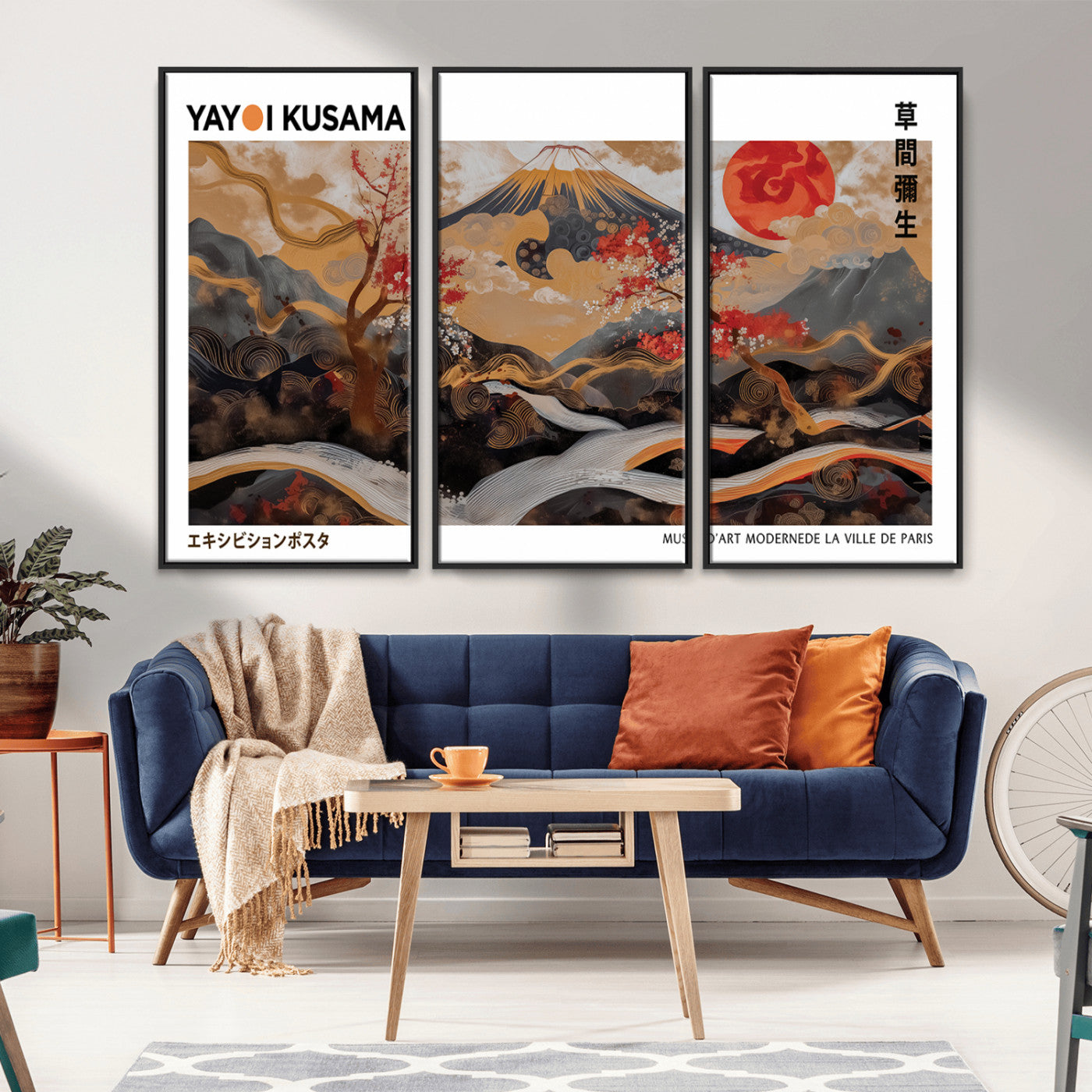 MGV-FC-48X32-3P - Mount Fuji Wall Art Print, Yayoi Kusama Canvas Wall Art, Abstract Mount Fuji Canvas Print, Japanese