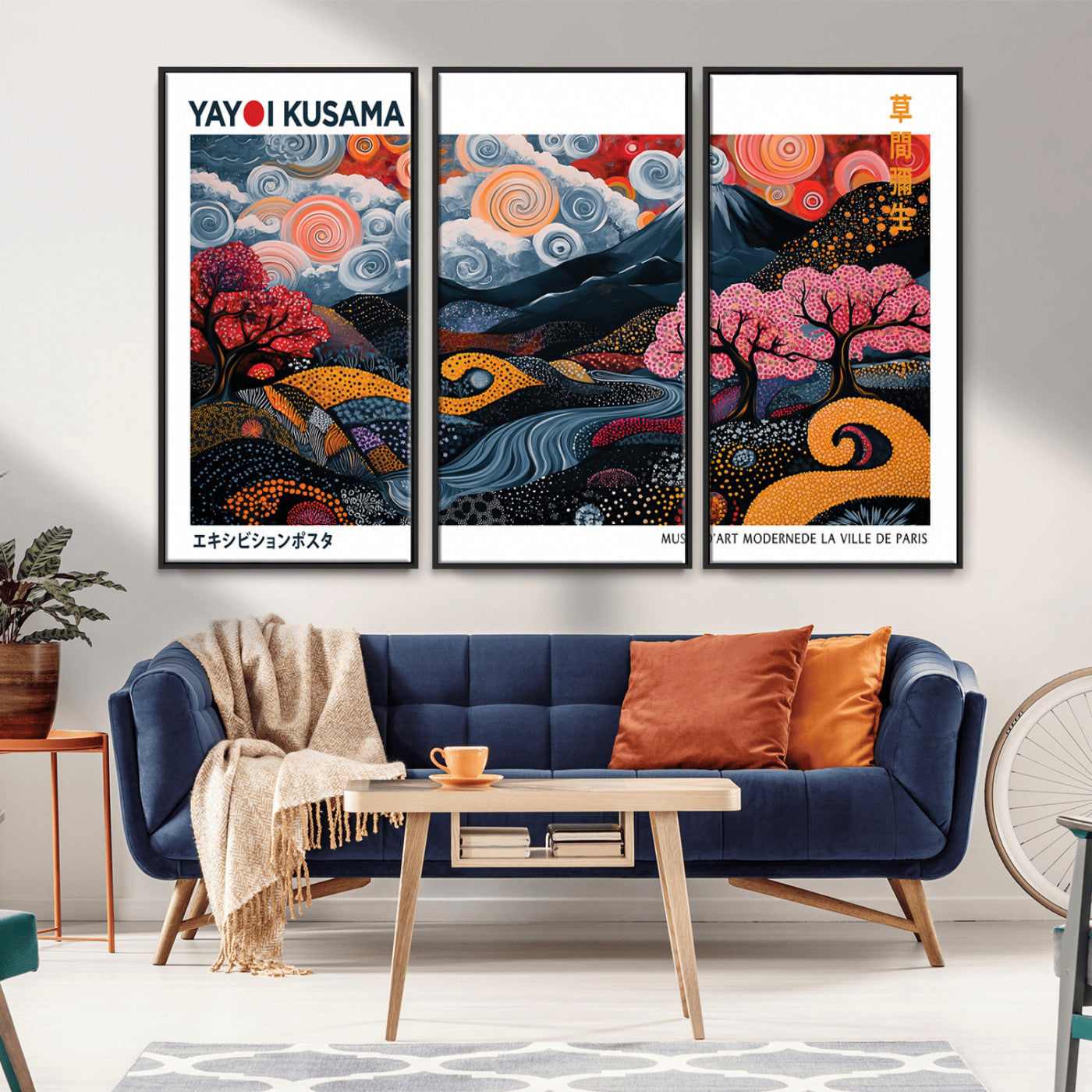 MGV-FC-48X32-3P - Modern Japanese Wall Art Print Yayoi Kusama Canvas Wall Art Abstract Mount Fuji Canvas Print