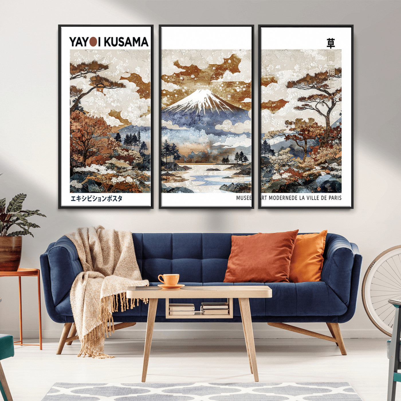 MGV-FC-48X32-3P - Modern Japanese Wall Art Print Yayoi Kusama Canvas Wall Art Abstract Mount Fuji Canvas Print