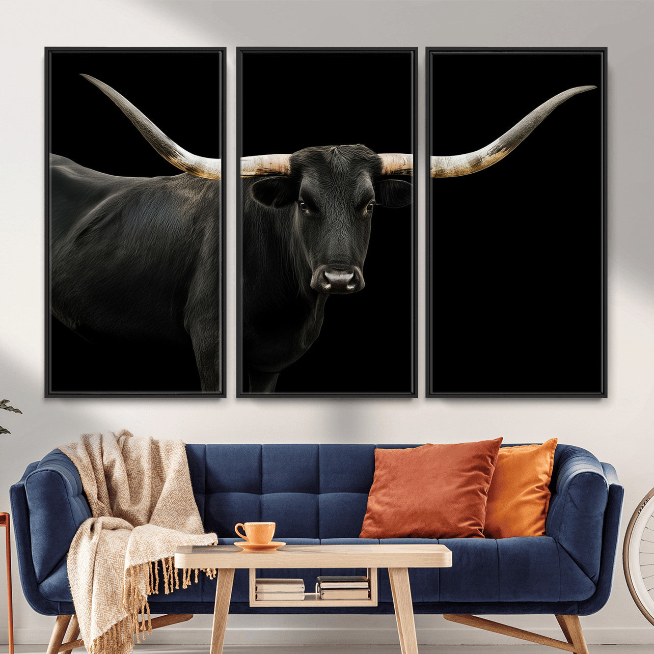 23572907-MGV-CV-36X24 - Texas Longhorn Wall Art Canvas Print, Framed Rustic Western Art Picture Print, Farmhouse Animal Perfect Modern Western Minimalist Decor Artwork