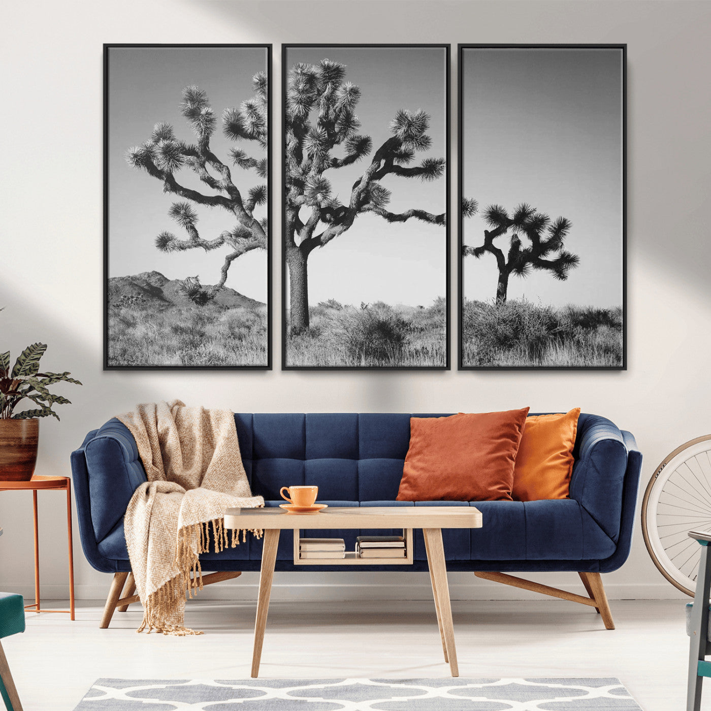 MGV-FC-48X32-3P - Joshua Tree Wall Art Canvas Print, Framed Monochrome Desert Art Picture Print, Minimalist Nature Scene Perfect Southwestern Minimalist Decor Artwork