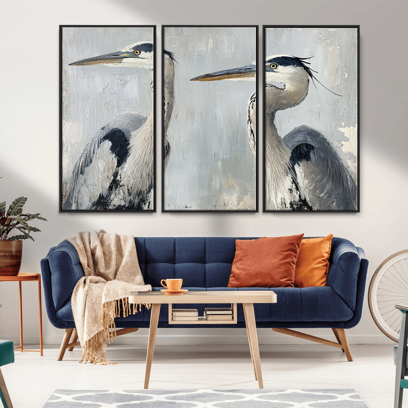MGV-FC-48X32-3P - Bird Canvas Decor Wall Art Canvas Print, Framed Coastal Bird Pair Art Picture Print, Minimalist Wildlife Wall Perfect Coastal Minimalist Decor Artwork