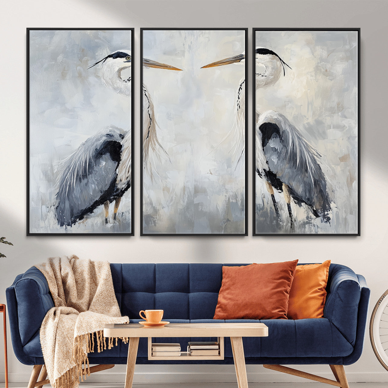 90806932-MGV-CV-36X24 - Heron Wall Art Wall Art Canvas Print, Framed Bird Canvas Decor Art Picture Print, Nature Inspired Perfect Coastal Minimalist Decor Artwork