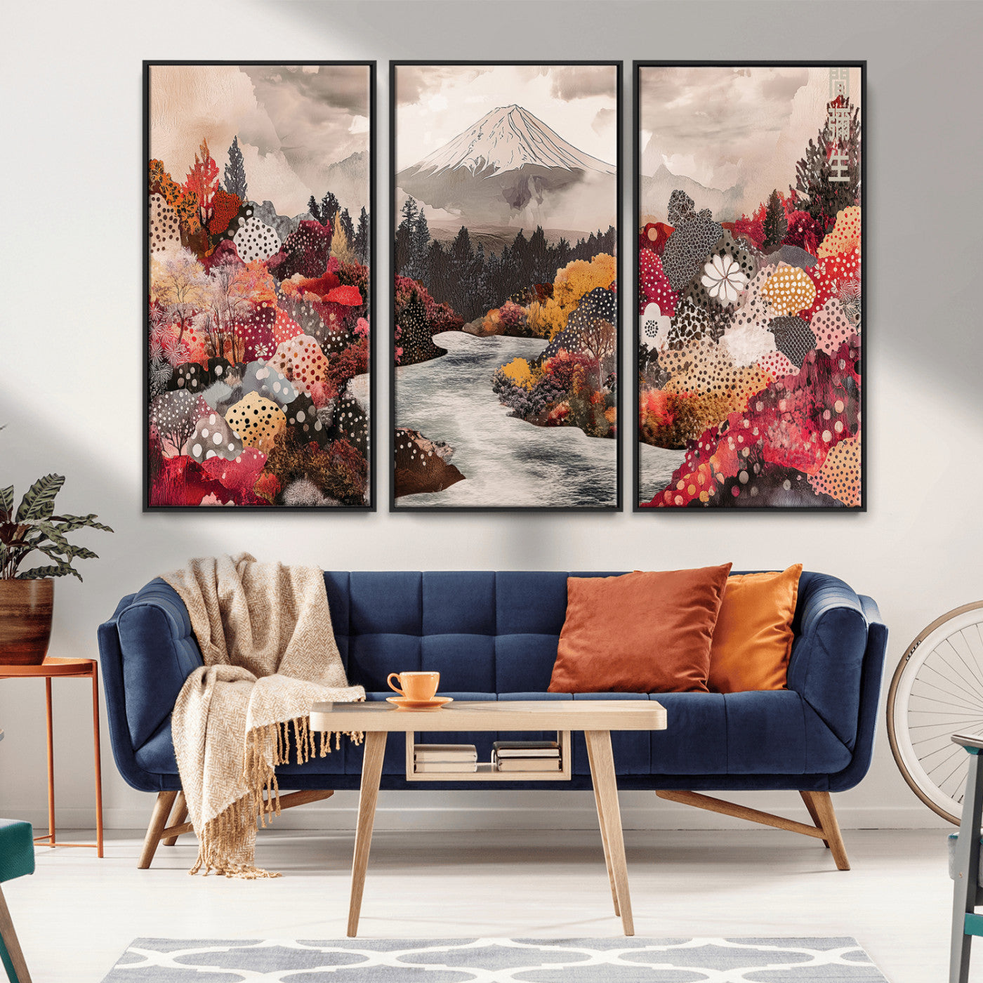 MGV-FC-48X32-3P - Mountain Wall Art Wall Art Canvas Print, Framed Autumn Forest Art Picture Print, Cottagecore Landscape Perfect Cottagecore Boho Decor Artwork