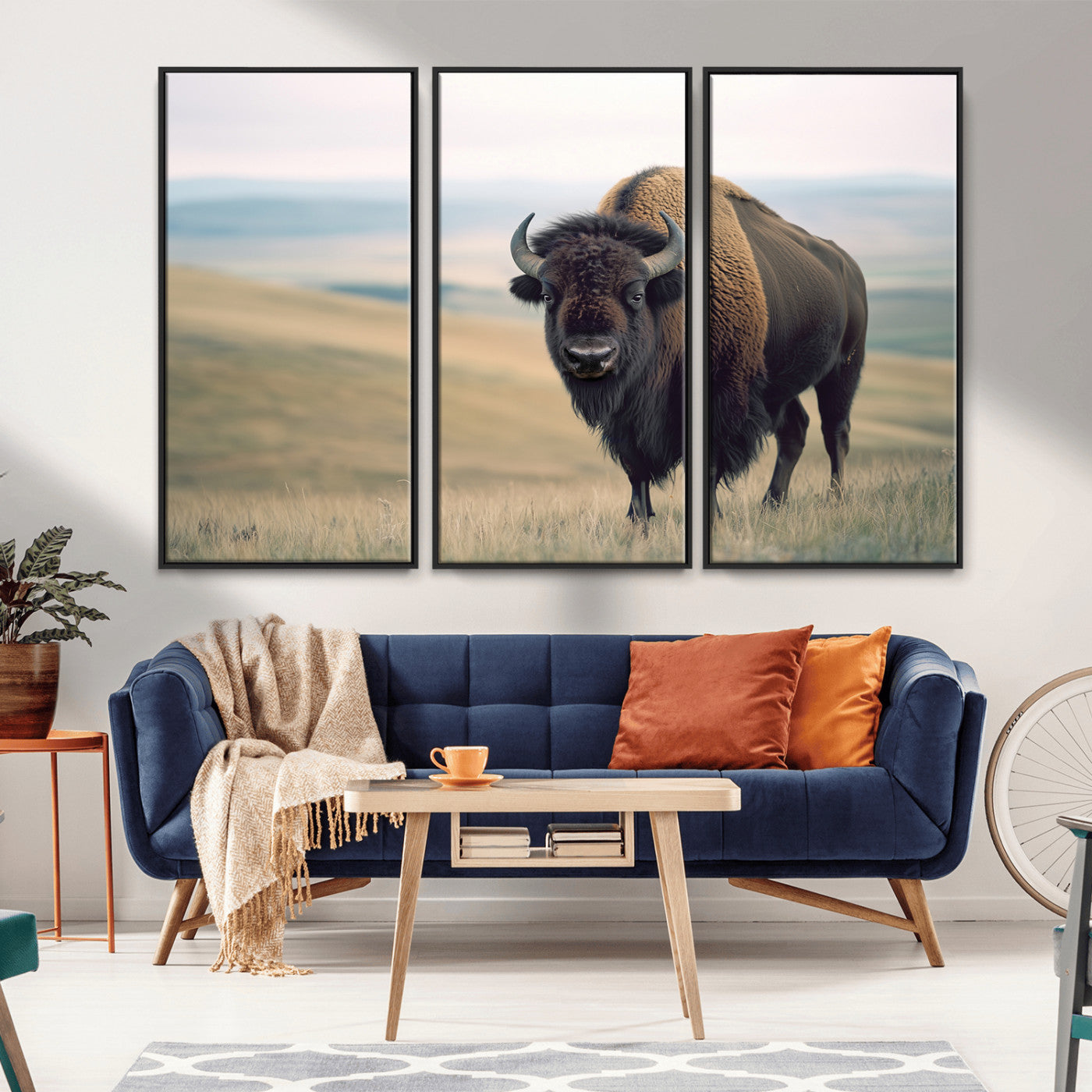 MGV-FC-48X32-3P - Bison Wall Art Wall Art Canvas Print, Framed Buffalo Canvas Print Art Picture Print, American Bison Decor Perfect Rustic Western Decor Artwork