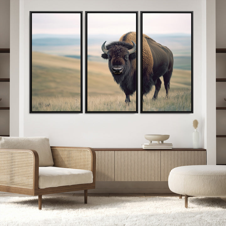 Bison Wall Art Wall Art Canvas Print, Buffalo Canvas Print Print, Framed American Bison Decor Art Print, Large Frontier Style Printing Perfect