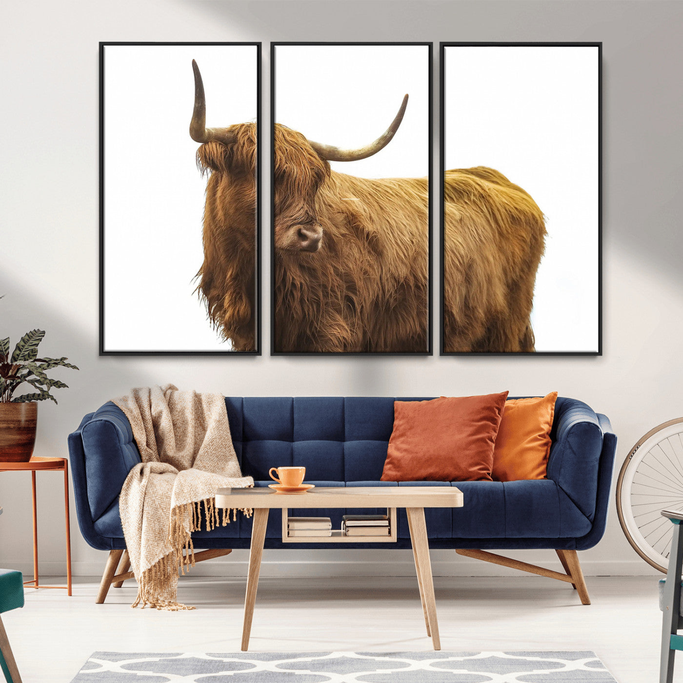 MGV-FC-48X32-3P - Highland Cow Wall Art Canvas Print, Framed Farmhouse Wall Art Art Picture Print, Rustic Animal Decor Perfect Rustic Farmhouse Decor Artwork