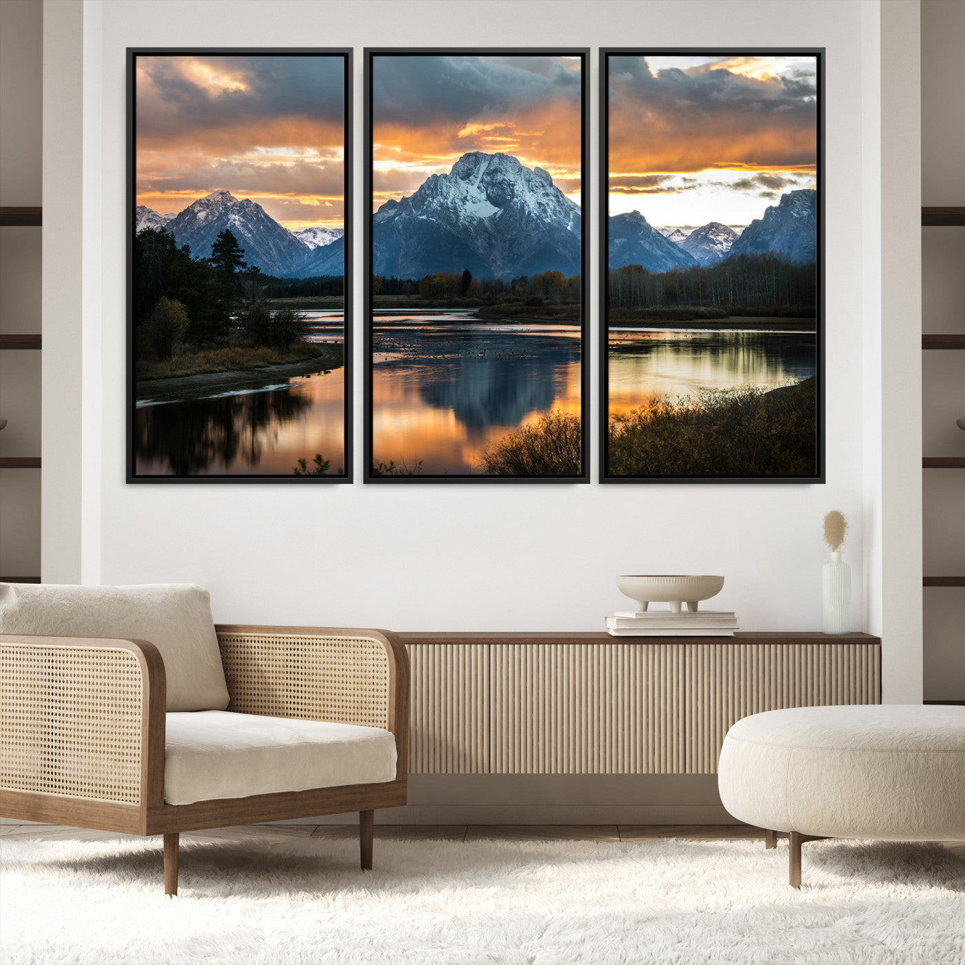 14130176-MGV-FC-60X40-3P_Black-Mountain Sunset Wall Art Canvas Print, Framed Alpine Wilderness Art Picture Print, Golden Hour Perfect Wilderness Decor Artwork