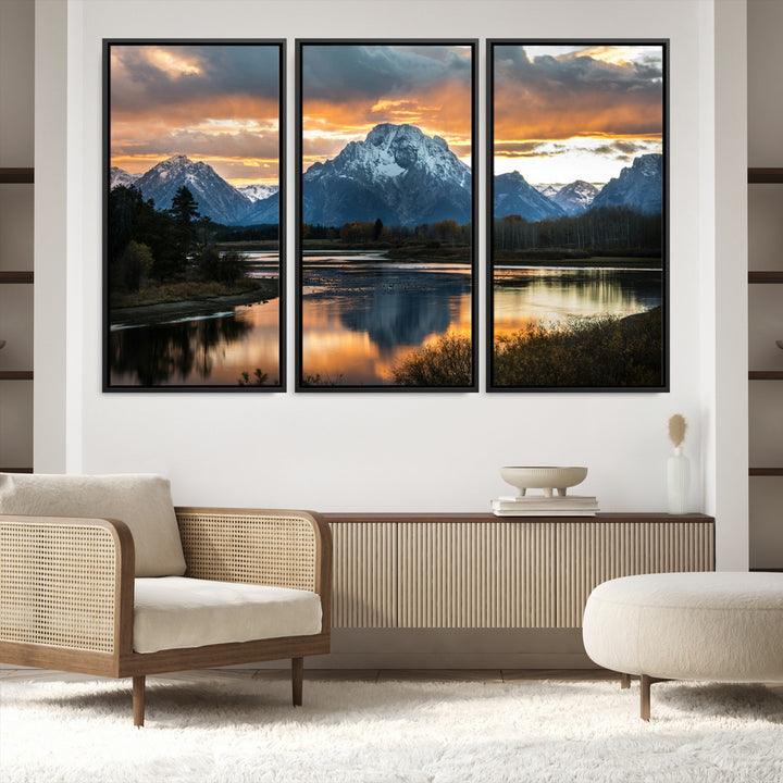 Mountain Sunset Wall Art Canvas Print, Framed Alpine Wilderness Art Picture Print, Golden Hour Perfect Wilderness Decor Artwork