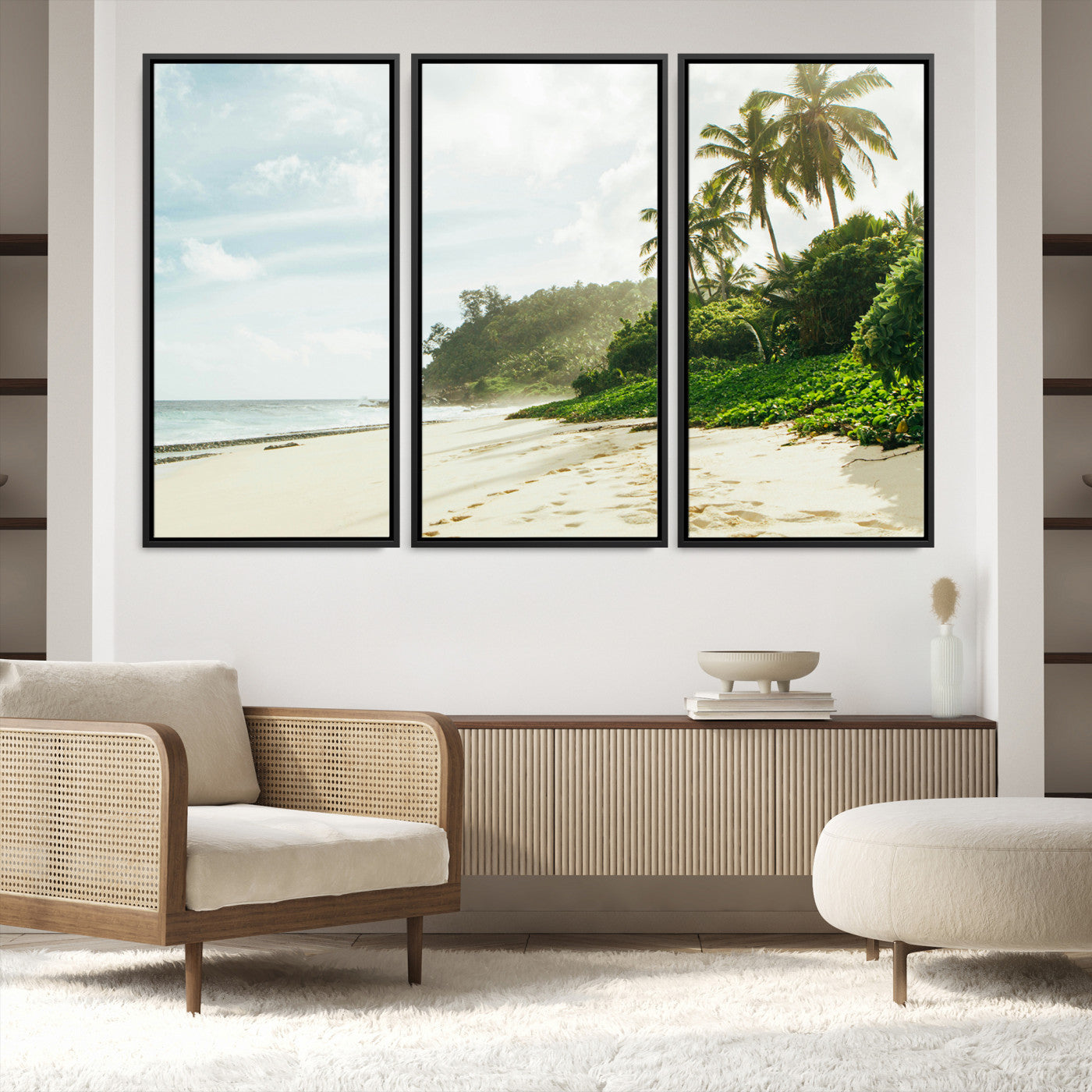 42984524-MGV-FC-60X40-3P_Black-Relaxing Beach Wall Art Canvas Print, Framed Ocean View Art Picture Print, Coastal Serenity Perfect Tropical Coastal Decor Artwork