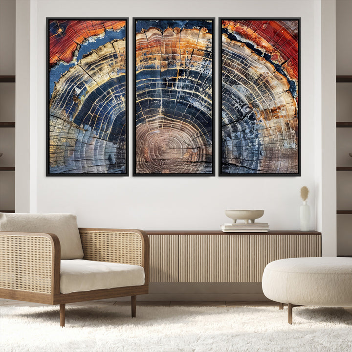 Tree Rings Canvas Wall Art Print, Framed Wood Texture Art Picture Print, Petrified Wood Perfect Modern Rustic Decor Artwork